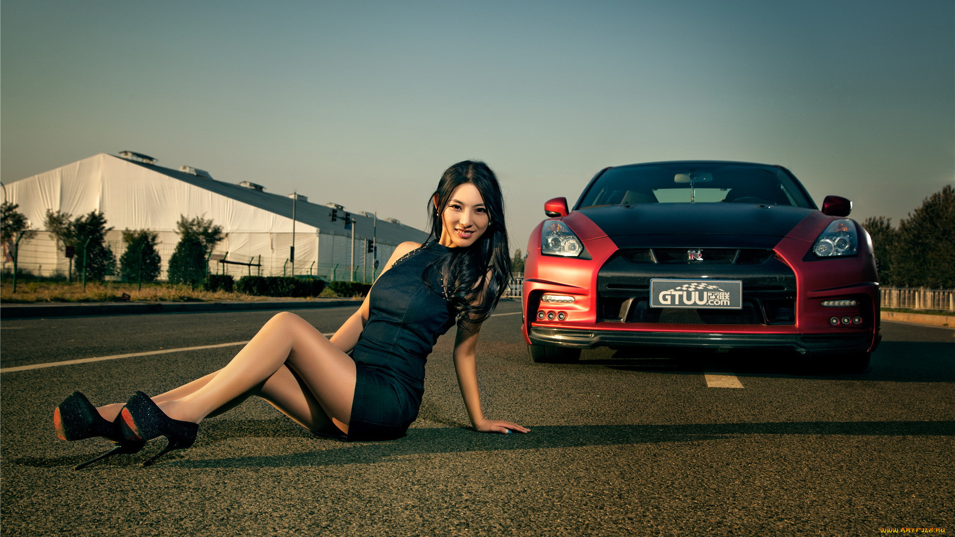 автомобили, авто, с, девушками, азиатка, автомобиль, девушка, красный, nissan, gt-r