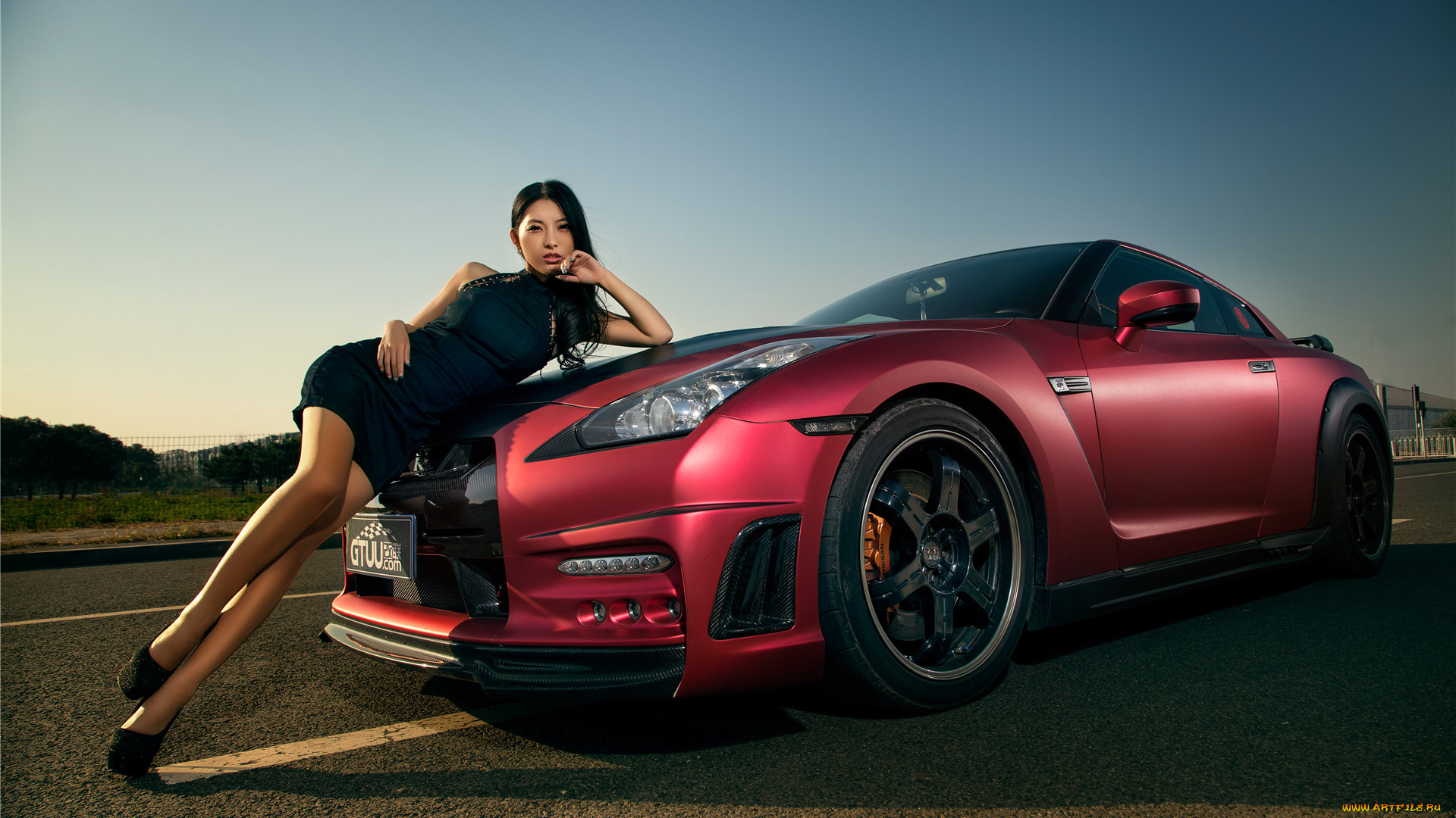 автомобили, авто, с, девушками, красный, nissan, gt-r, азиатка, автомобиль, девушка