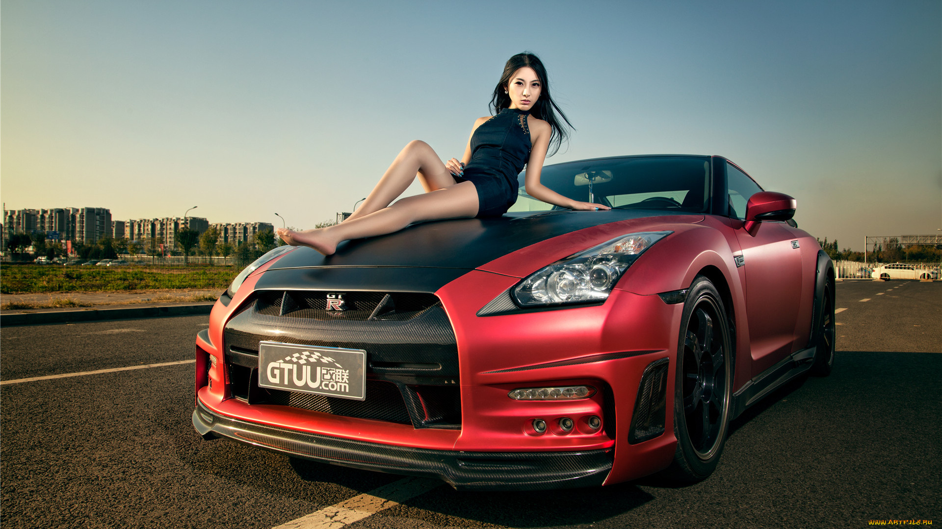 автомобили, авто, с, девушками, красный, nissan, gt-r, девушка, азиатка, автомобиль