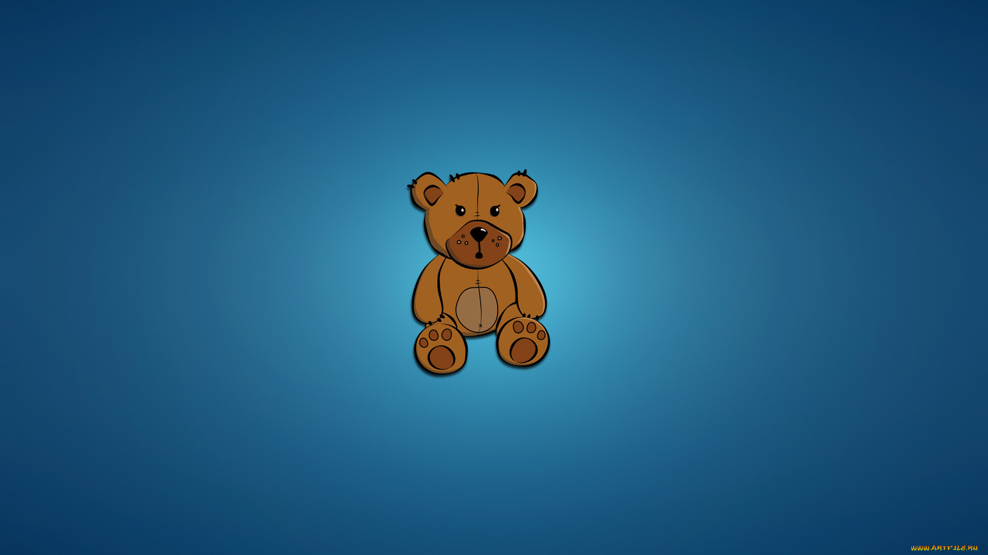 медведь, рисованные, минимализм, синий, фон, сидит, мишка