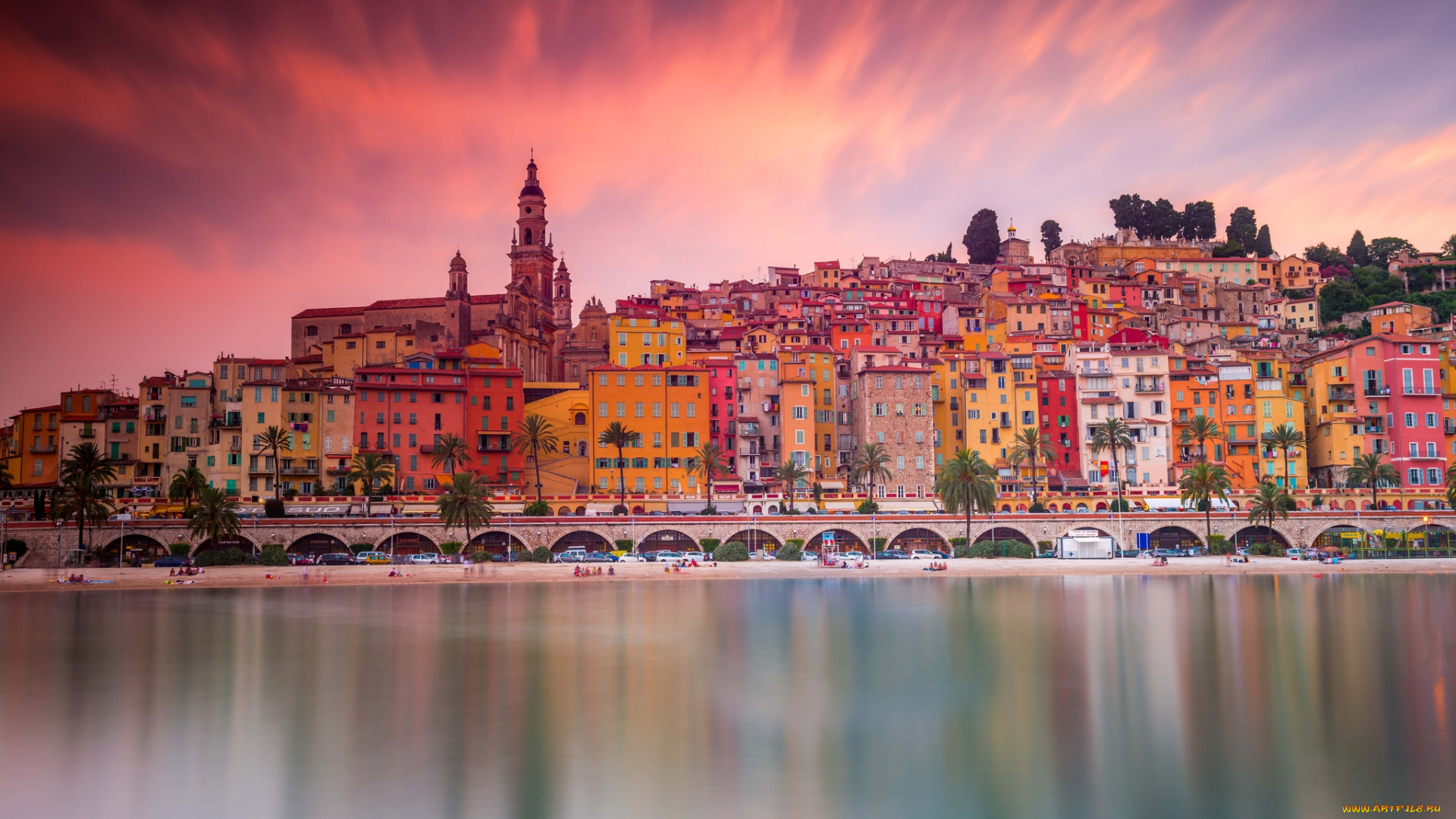 ментон, , франция, города, -, здания, , дома, вода, здания