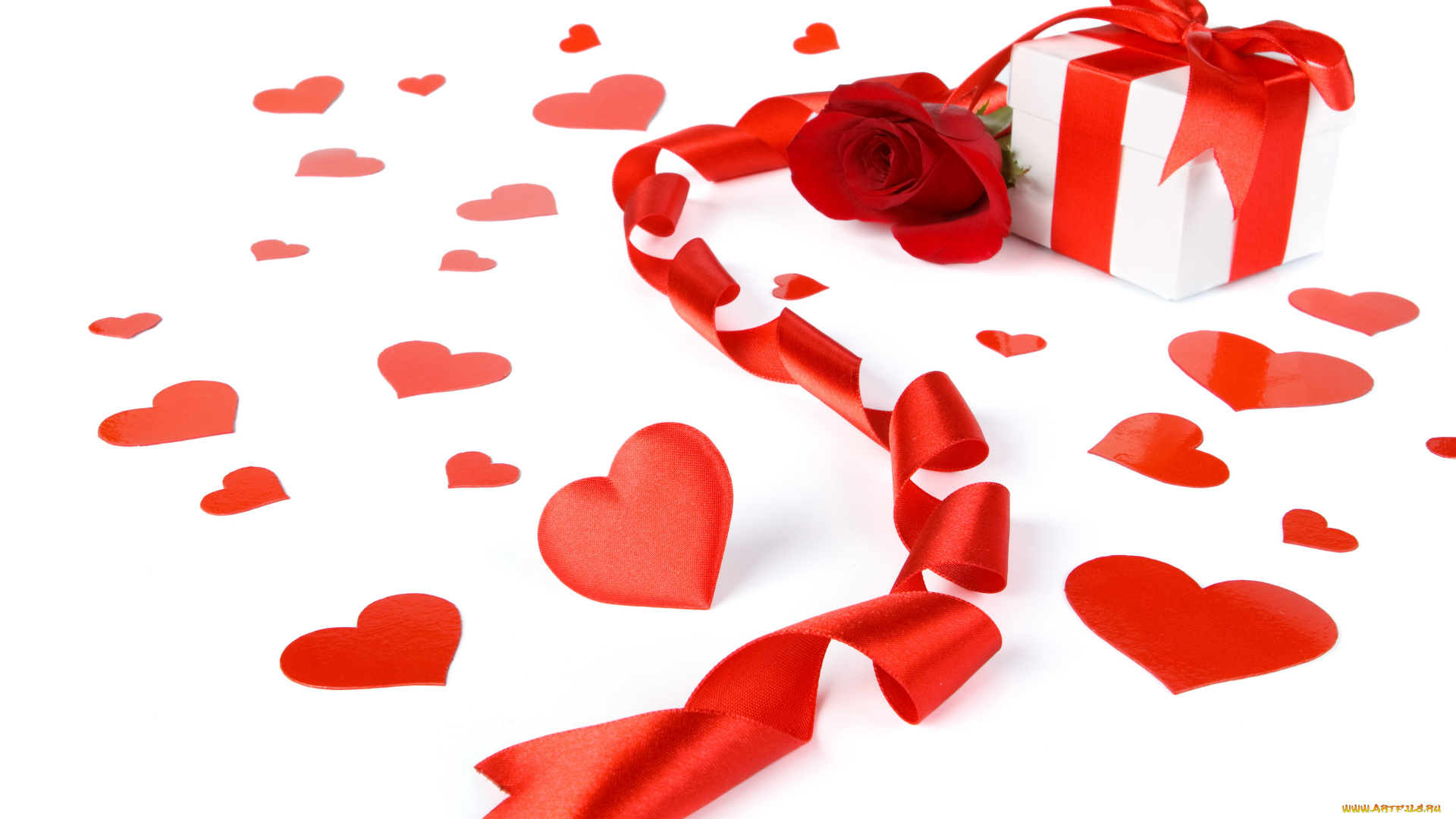 праздничные, день, св, , валентина, , сердечки, , любовь, роза, лента, бант, сердечки, подарок