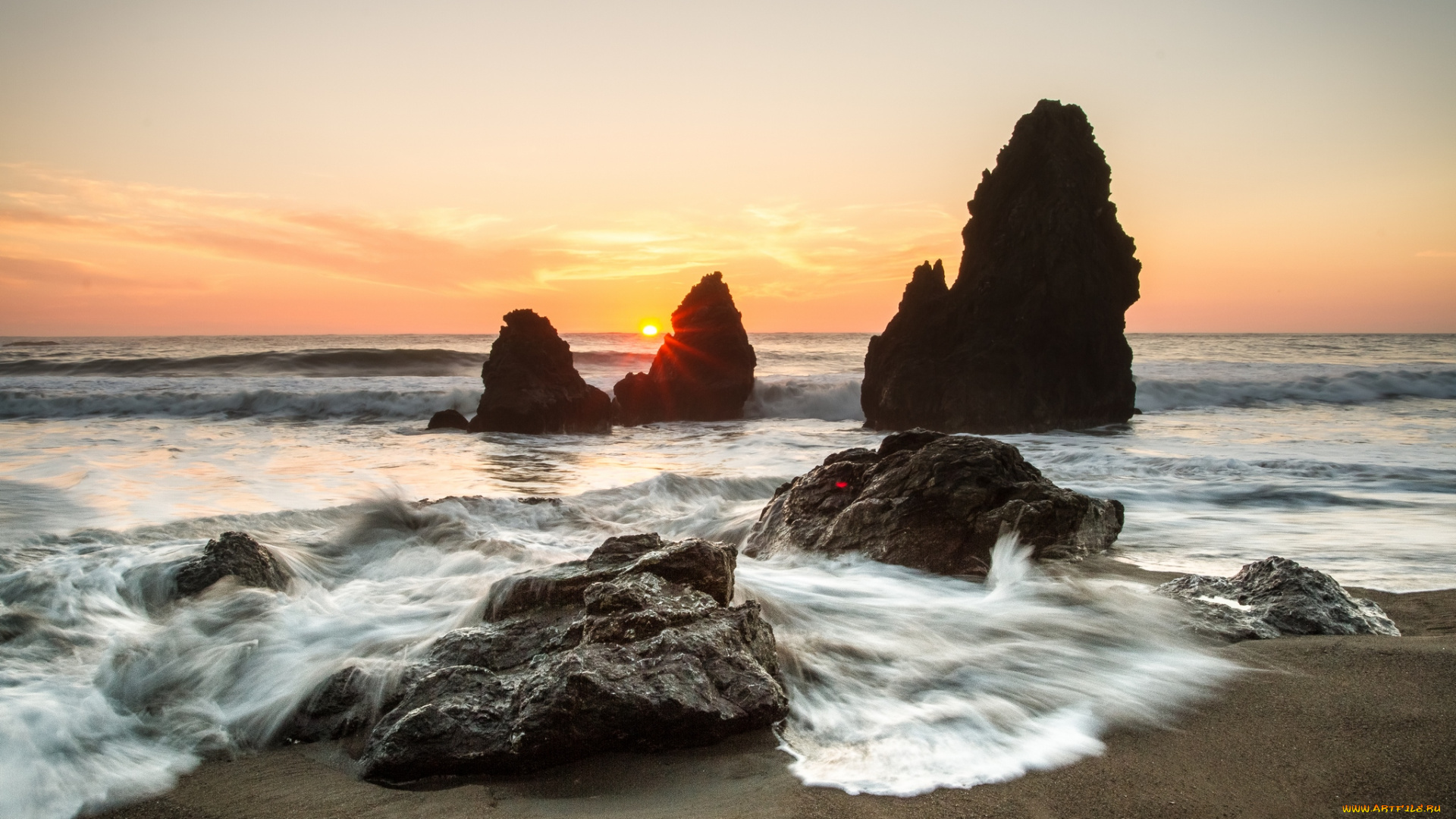природа, восходы, закаты, берег, скалы, солнце, океан, пляж