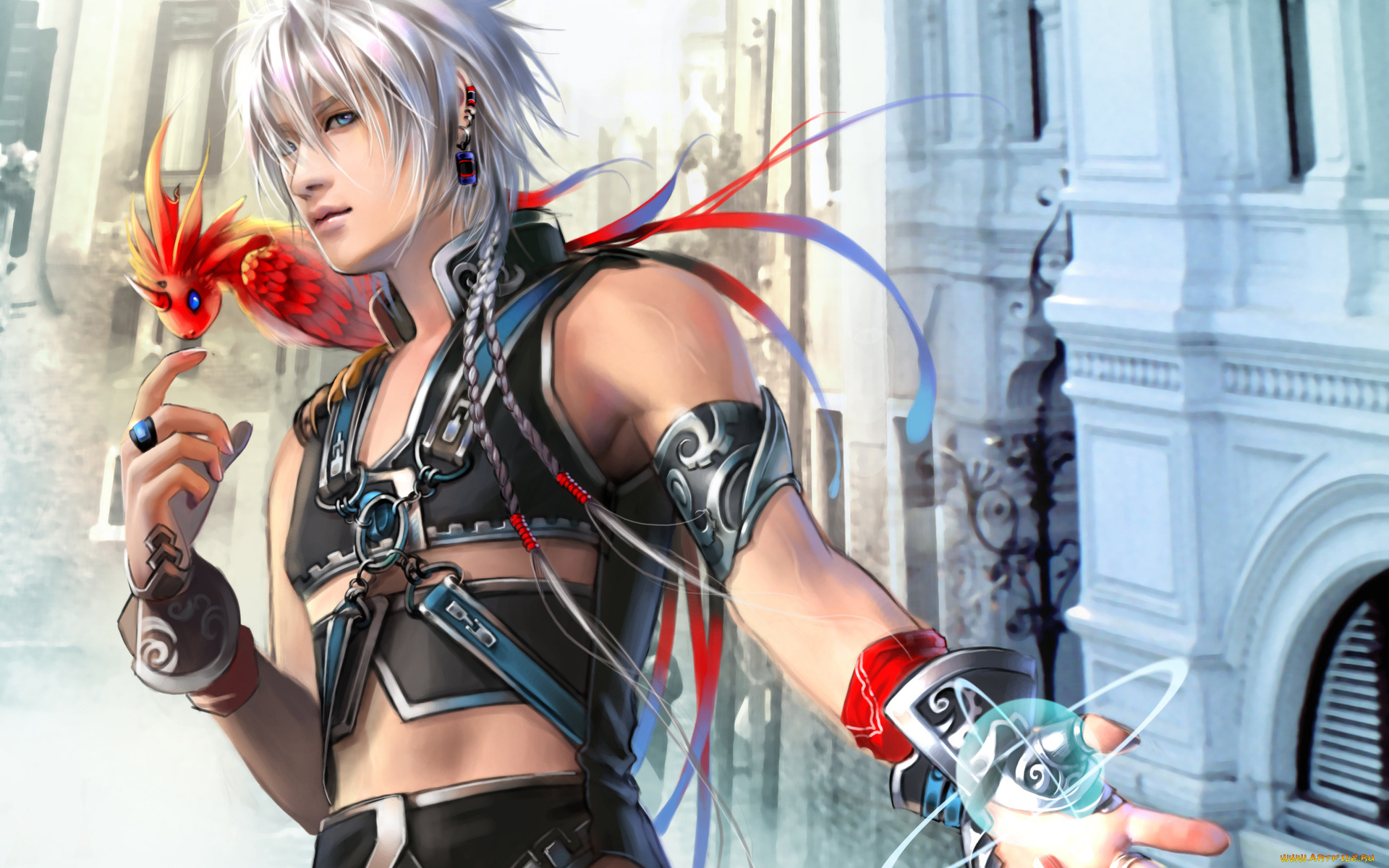 фэнтези, люди, шар, птица, парень