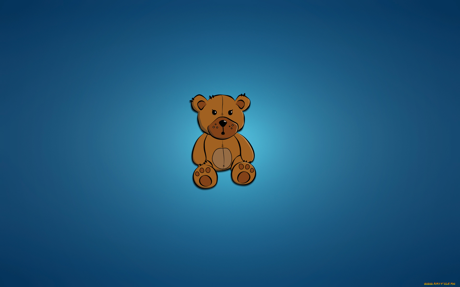 медведь, рисованные, минимализм, синий, фон, сидит, мишка