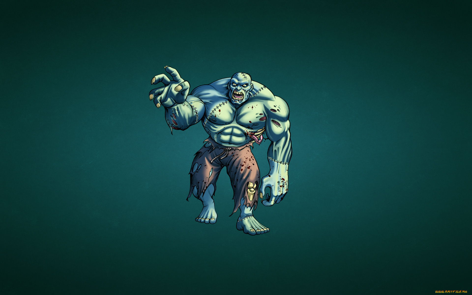 зомби, фэнтези, нежить, синий, фон, zombie, монстр