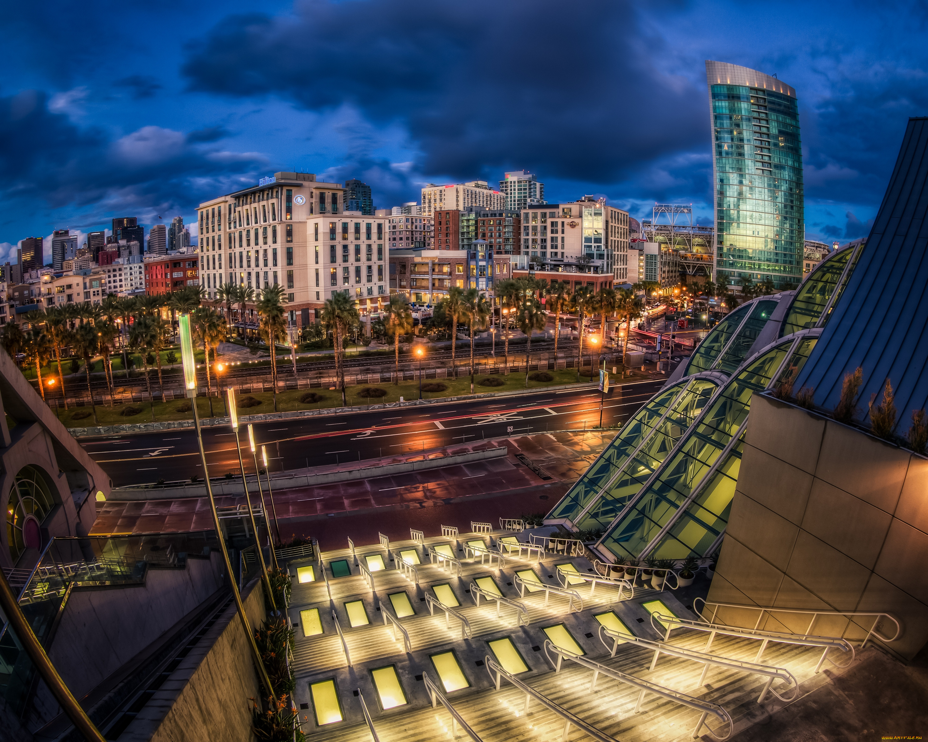 города, сан-диего, , сша, ночь, дорога, освещение