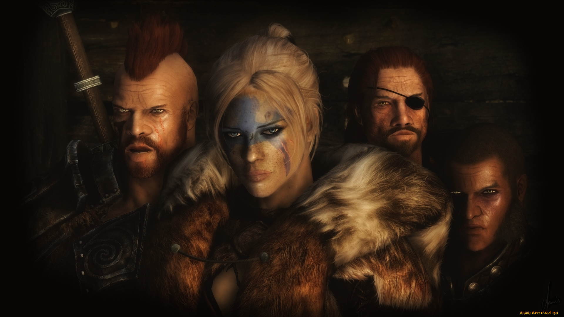 3д, графика, фантазия, , fantasy, девушка, взгляд, фон, оружие, мужчины