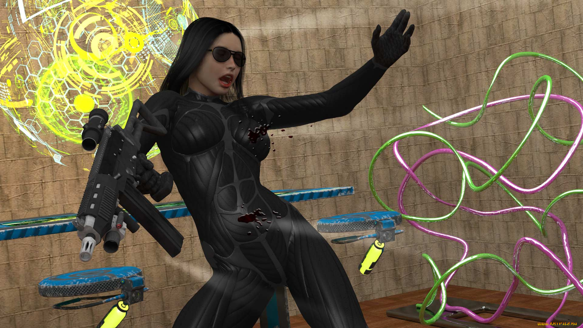 3д, графика, фантазия, , fantasy, девушка, взгляд, фон, оружие