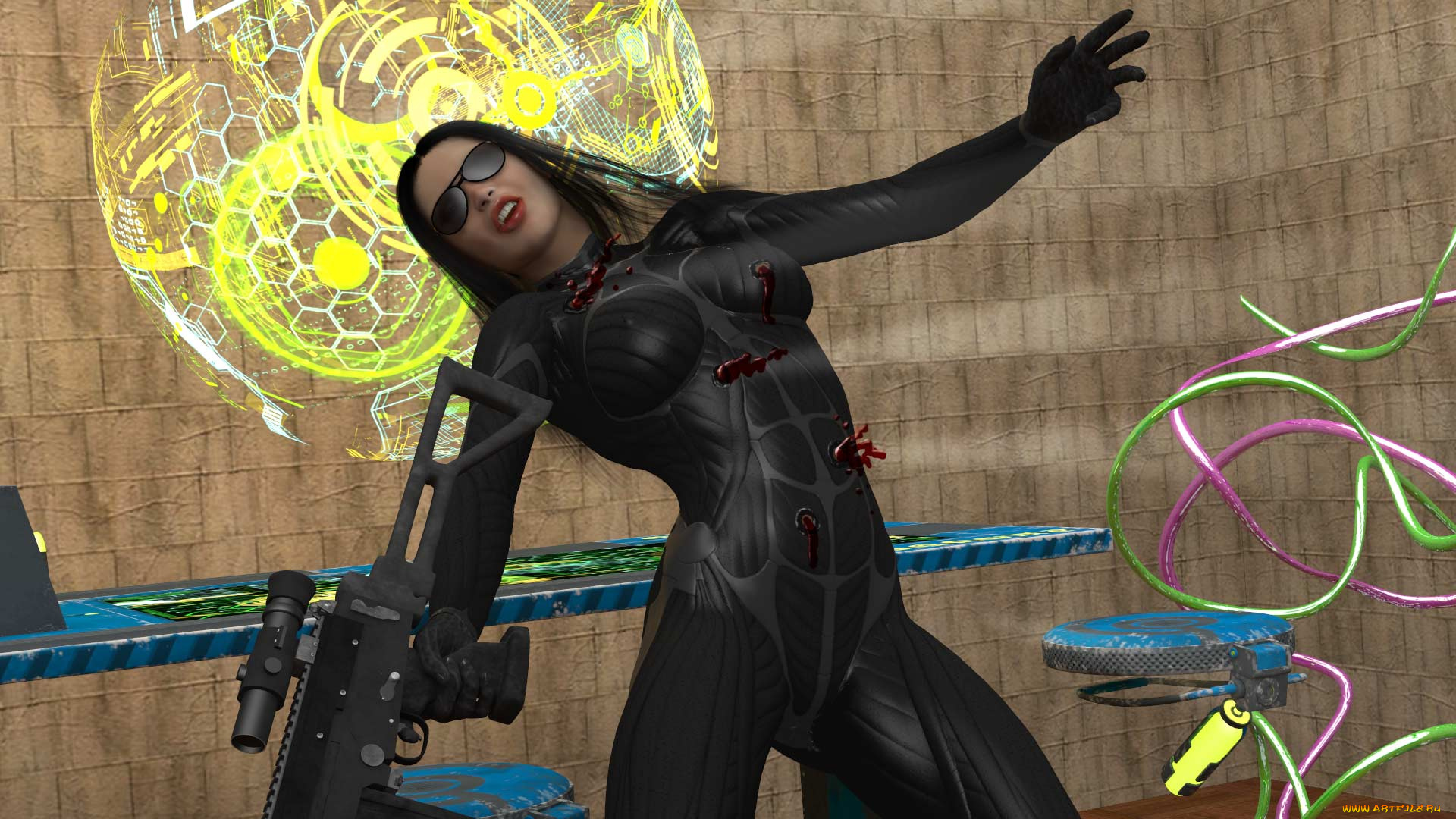 3д, графика, фантазия, , fantasy, девушка, взгляд, фон, оружие