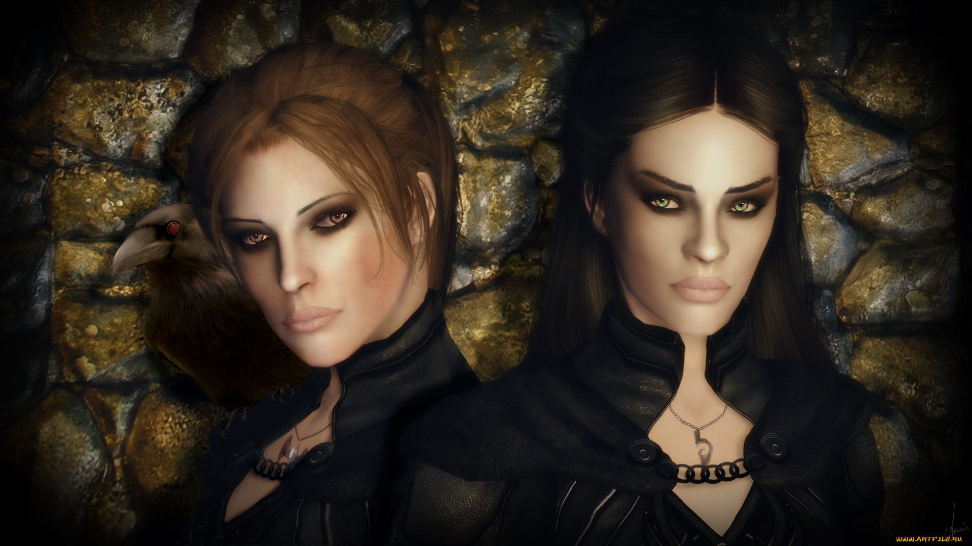 3д, графика, фантазия, , fantasy, фон, взгляд, девушки, ворона