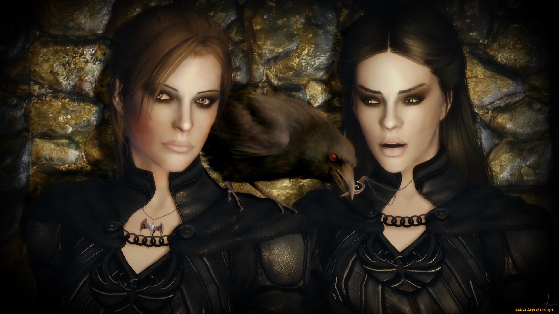 3д, графика, фантазия, , fantasy, ворона, фон, взгляд, девушки