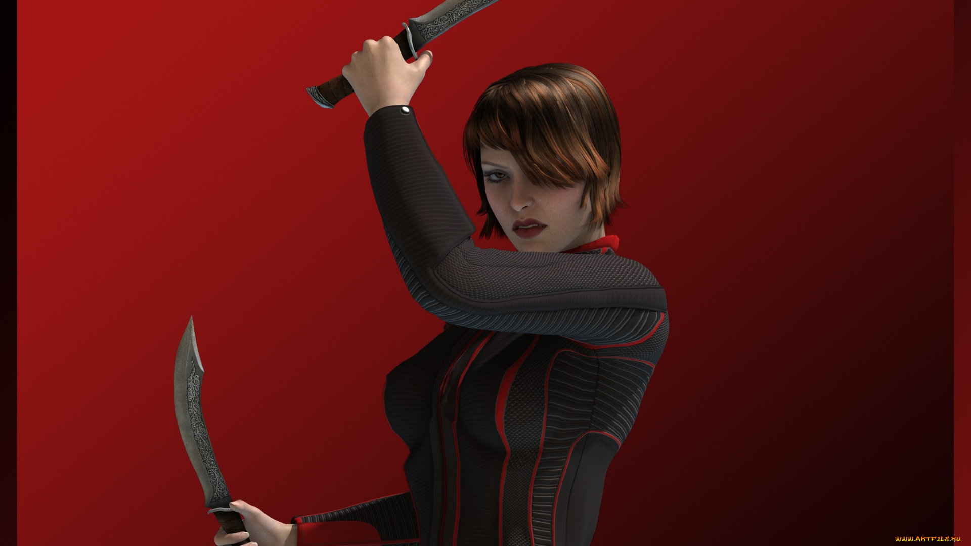 3д, графика, люди, , people, девушка, взгляд, фон, оружие