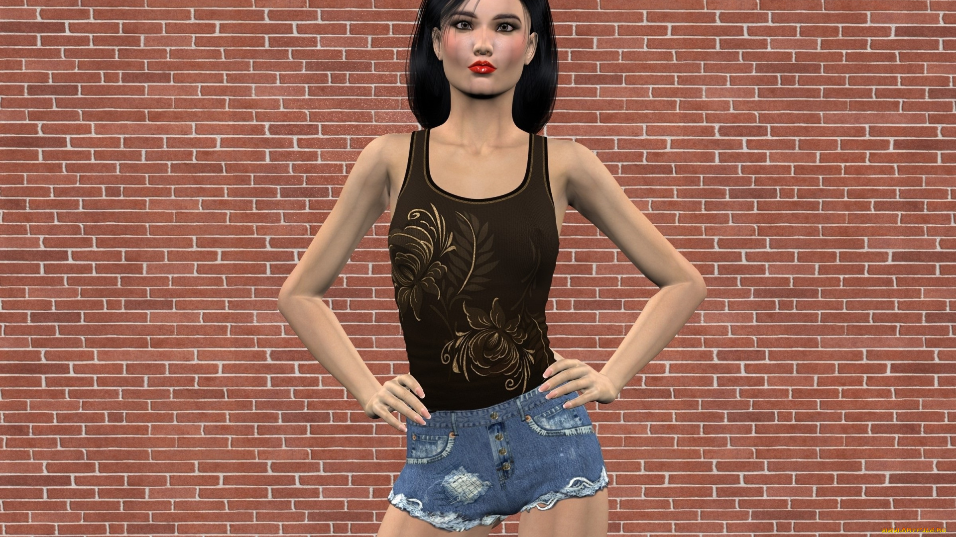 3д, графика, люди, , people, шорты, фон, взгляд, девушка