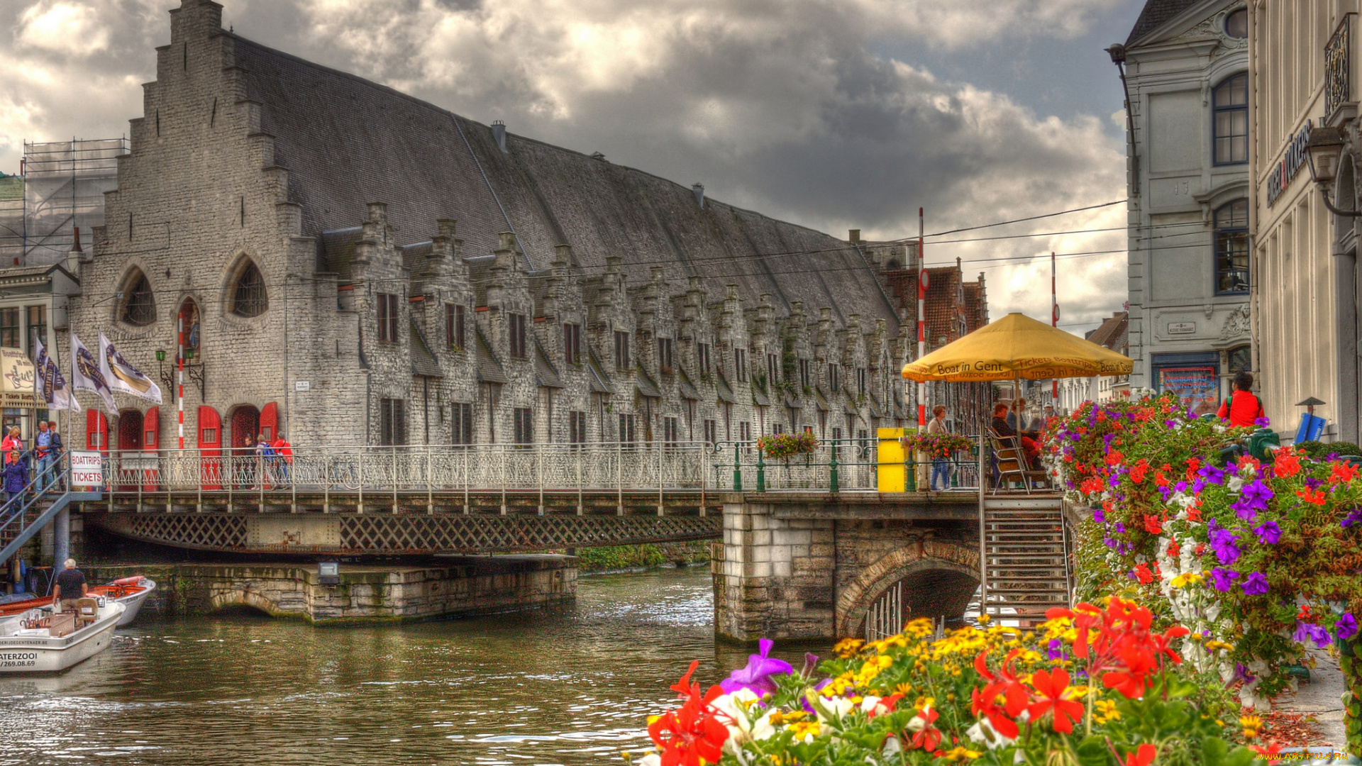 gent, -, belgium, города, гент, , бельгия, цветы, кафе, дома, канал