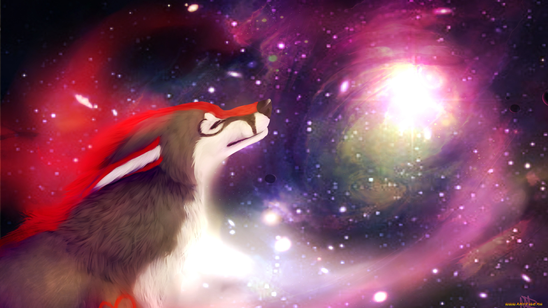 рисованное, животные, собака, галактика