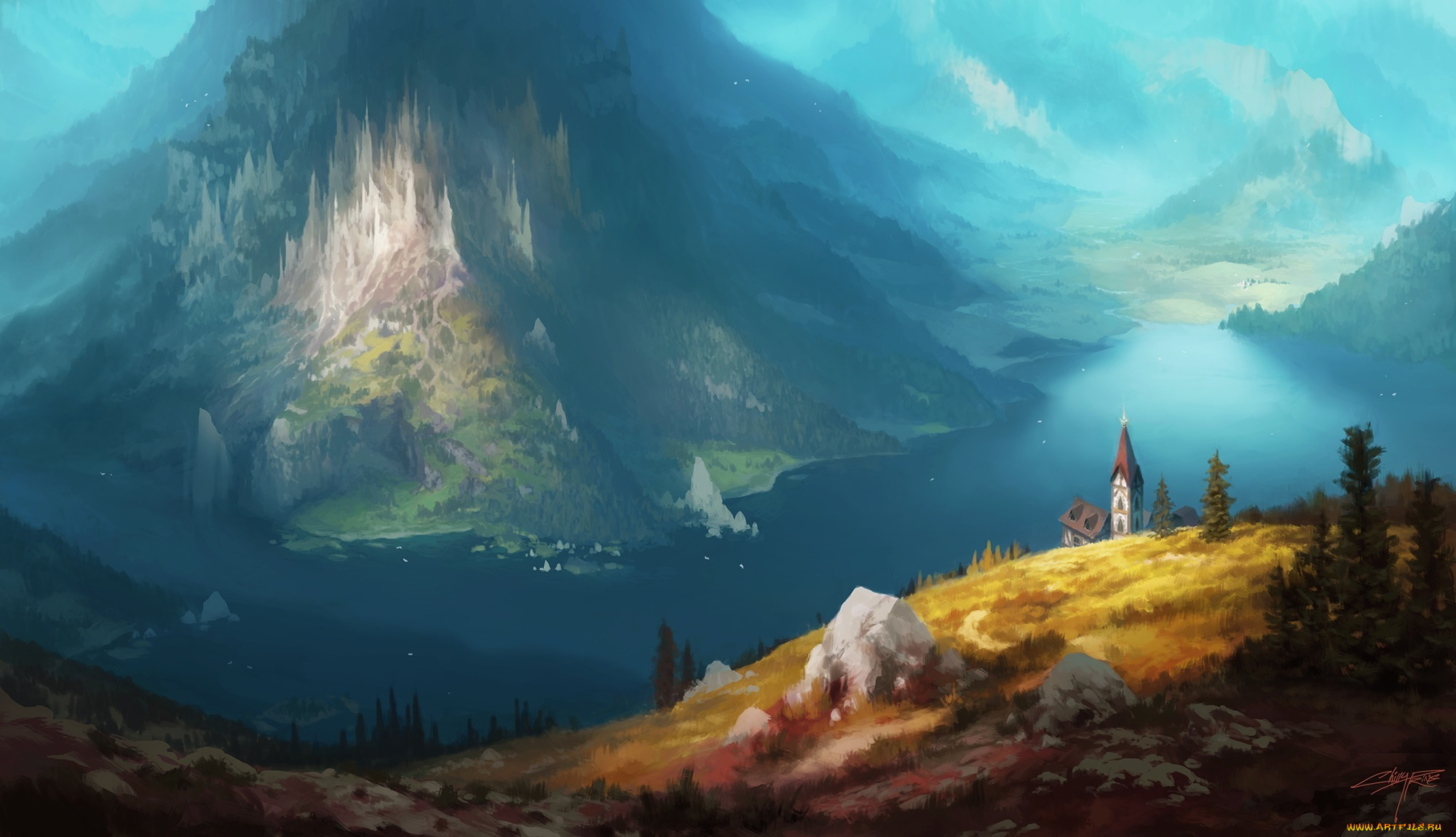 фэнтези, иные, миры, , иные, времена, живопись, красота, озеро, пейзаж, арт