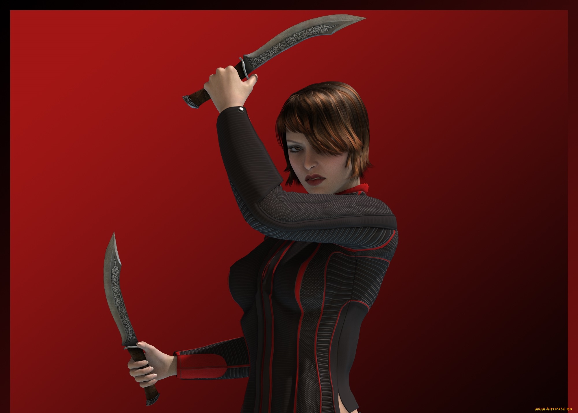 3д, графика, люди, , people, девушка, взгляд, фон, оружие