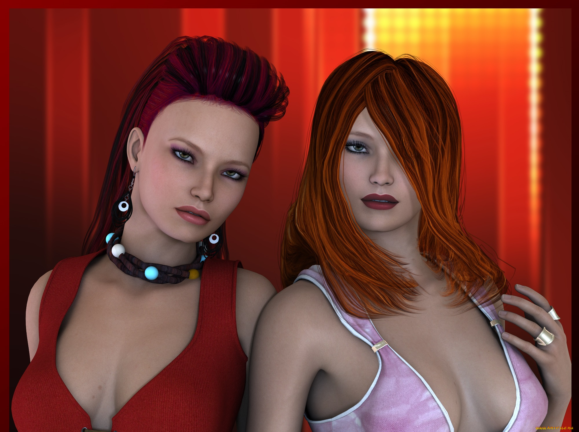 3д, графика, люди, , people, рыжие, фон, взгляд, девушки