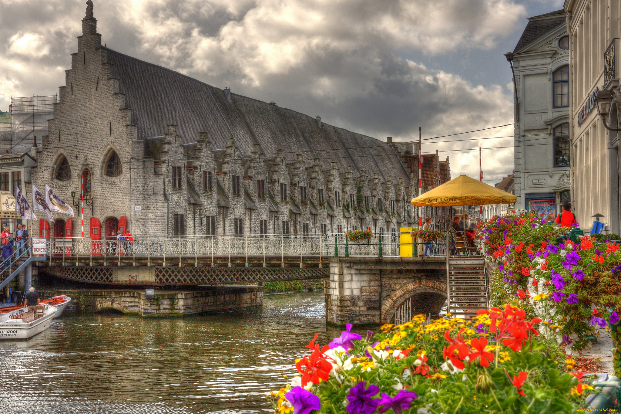 gent, -, belgium, города, гент, , бельгия, цветы, кафе, дома, канал