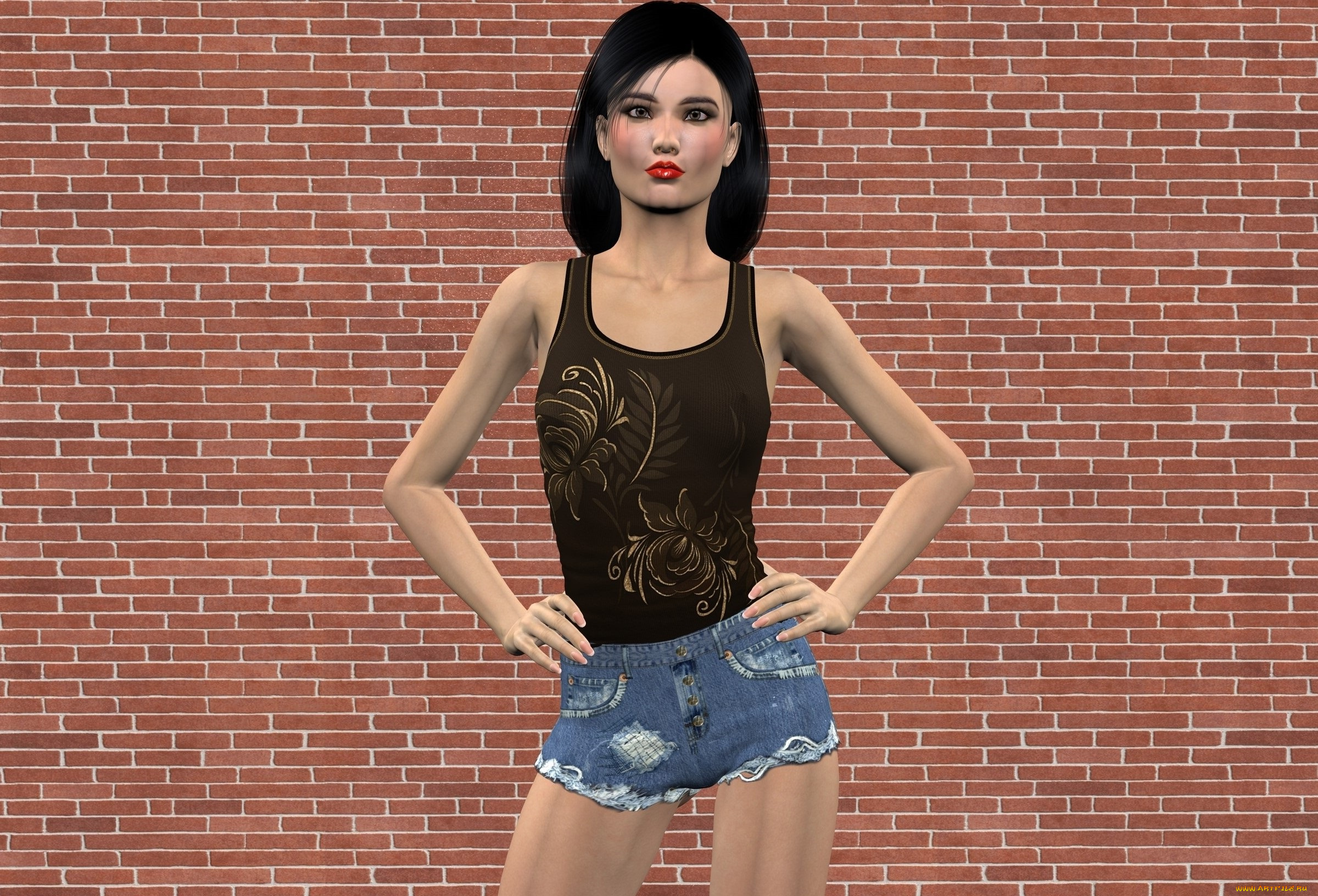 3д, графика, люди, , people, шорты, фон, взгляд, девушка