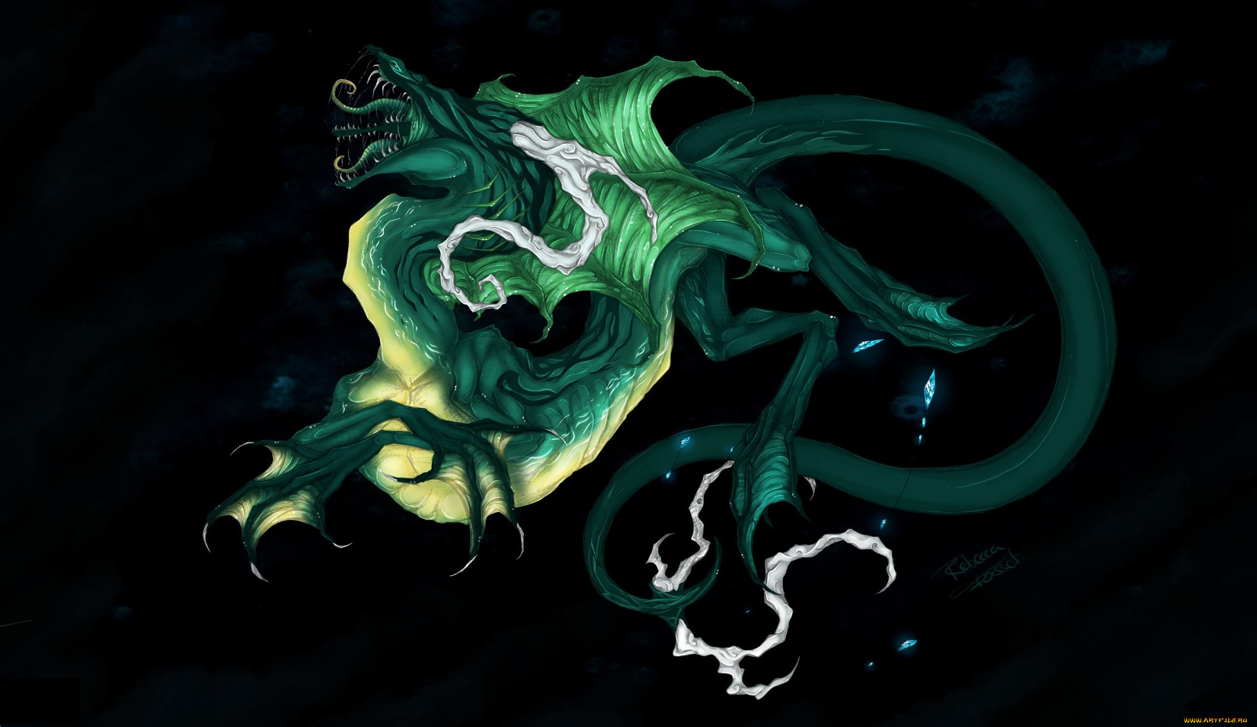 фэнтези, существа, зеленый, дракон, фантастика, черный, фон, хвост, пасть, профиль