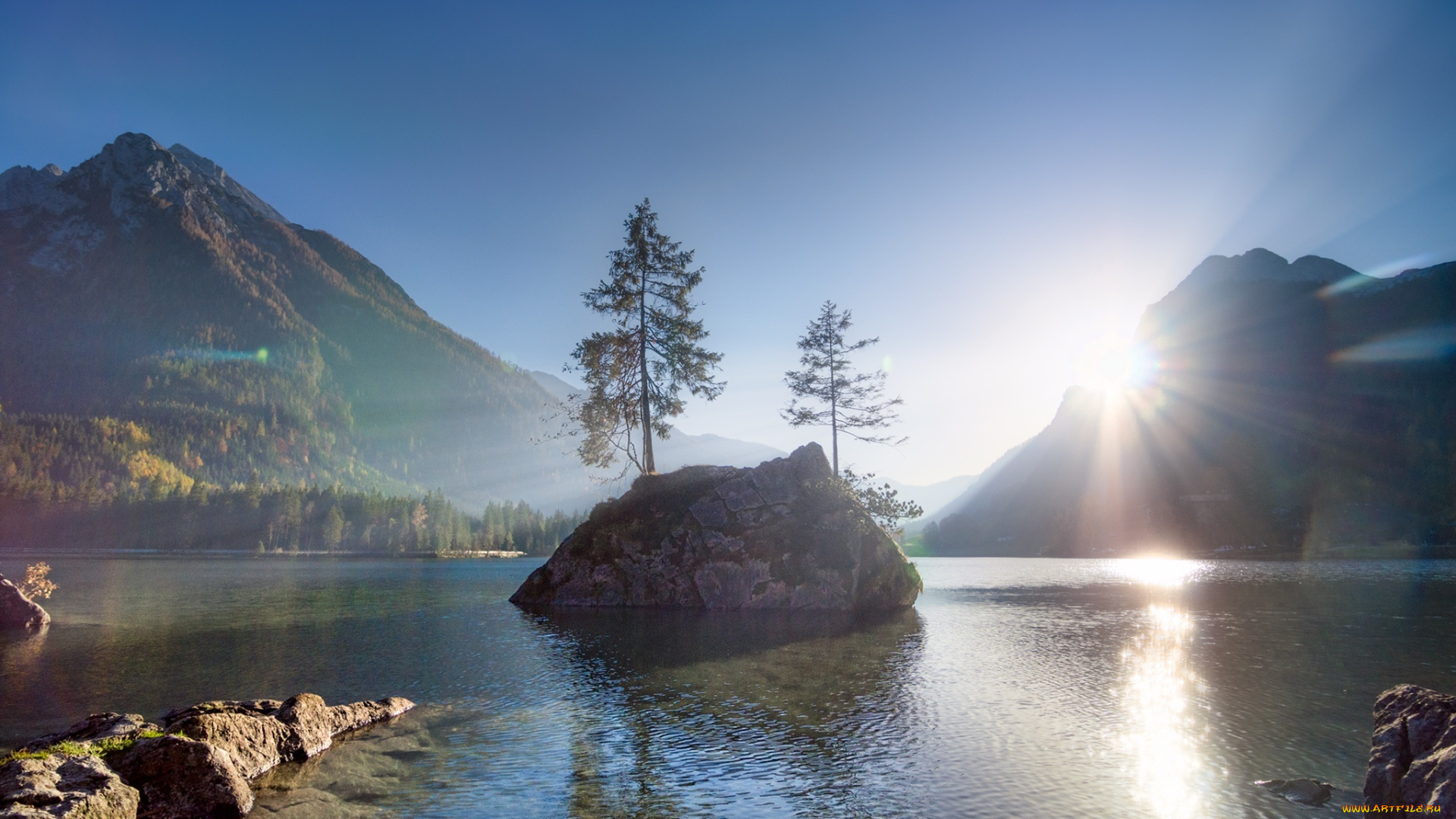 природа, восходы, закаты, пейзаж, лес, утро, озеро, горы