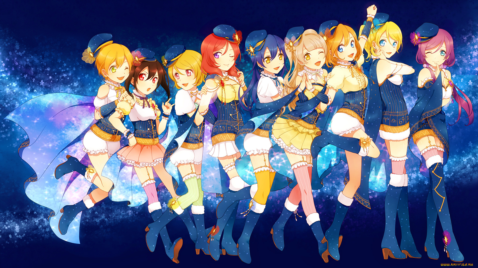 аниме, love, live, , school, idol, project, фон, взгляд, девушки