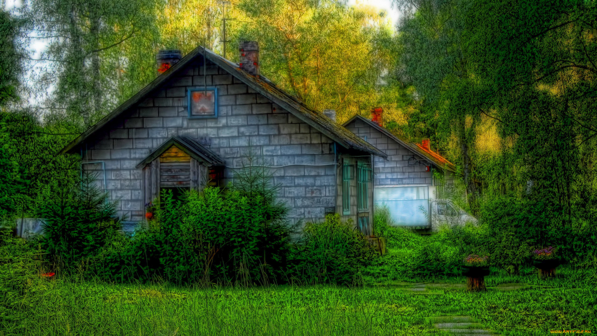 города, -, здания, , дома, деревья, дом, старый