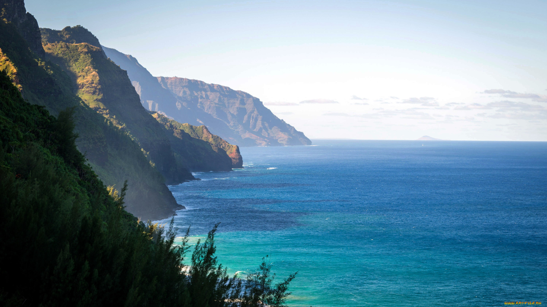 природа, побережье, море, горы, деревья