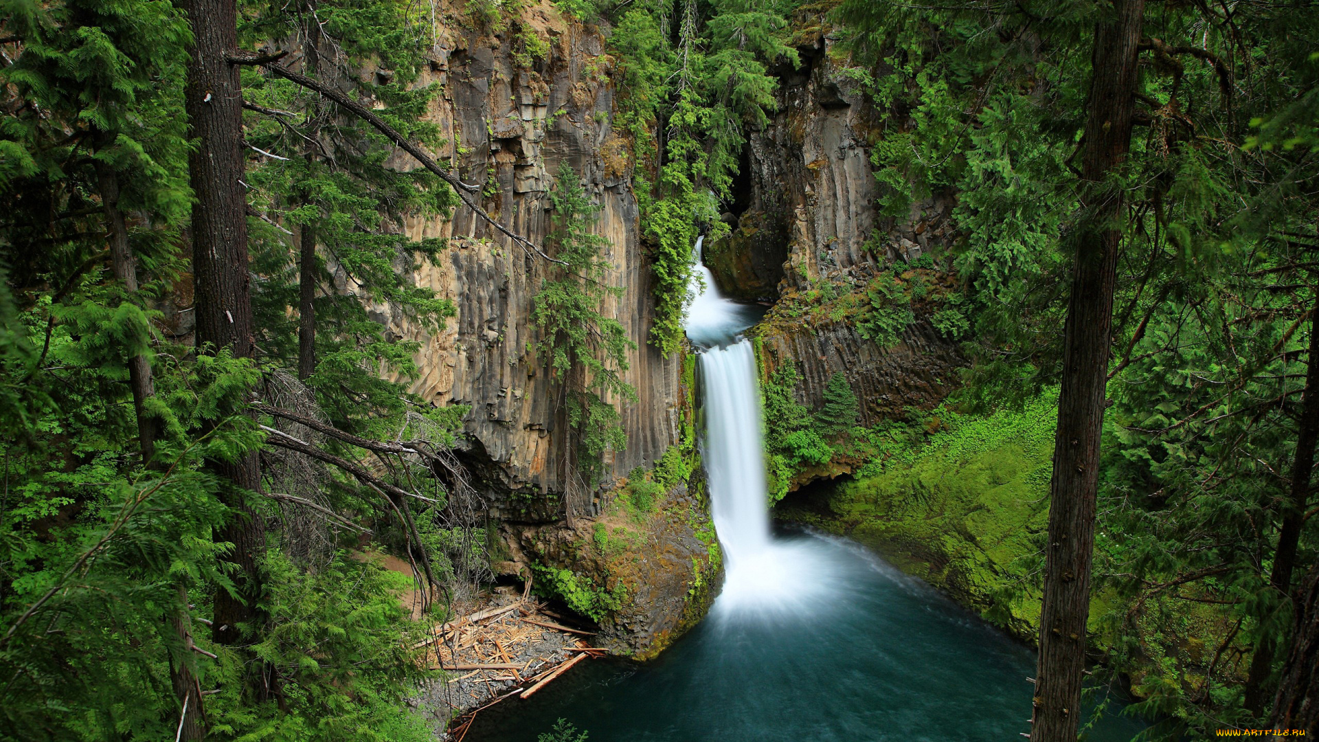 природа, водопады, деревья, скалы