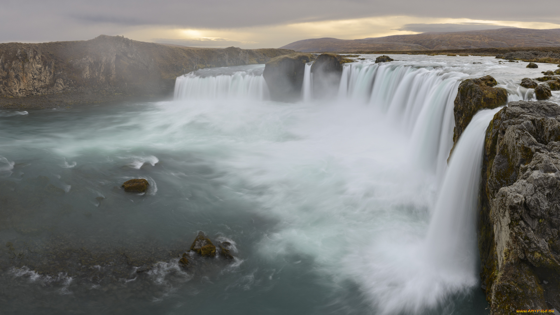 природа, водопады, поток, скала