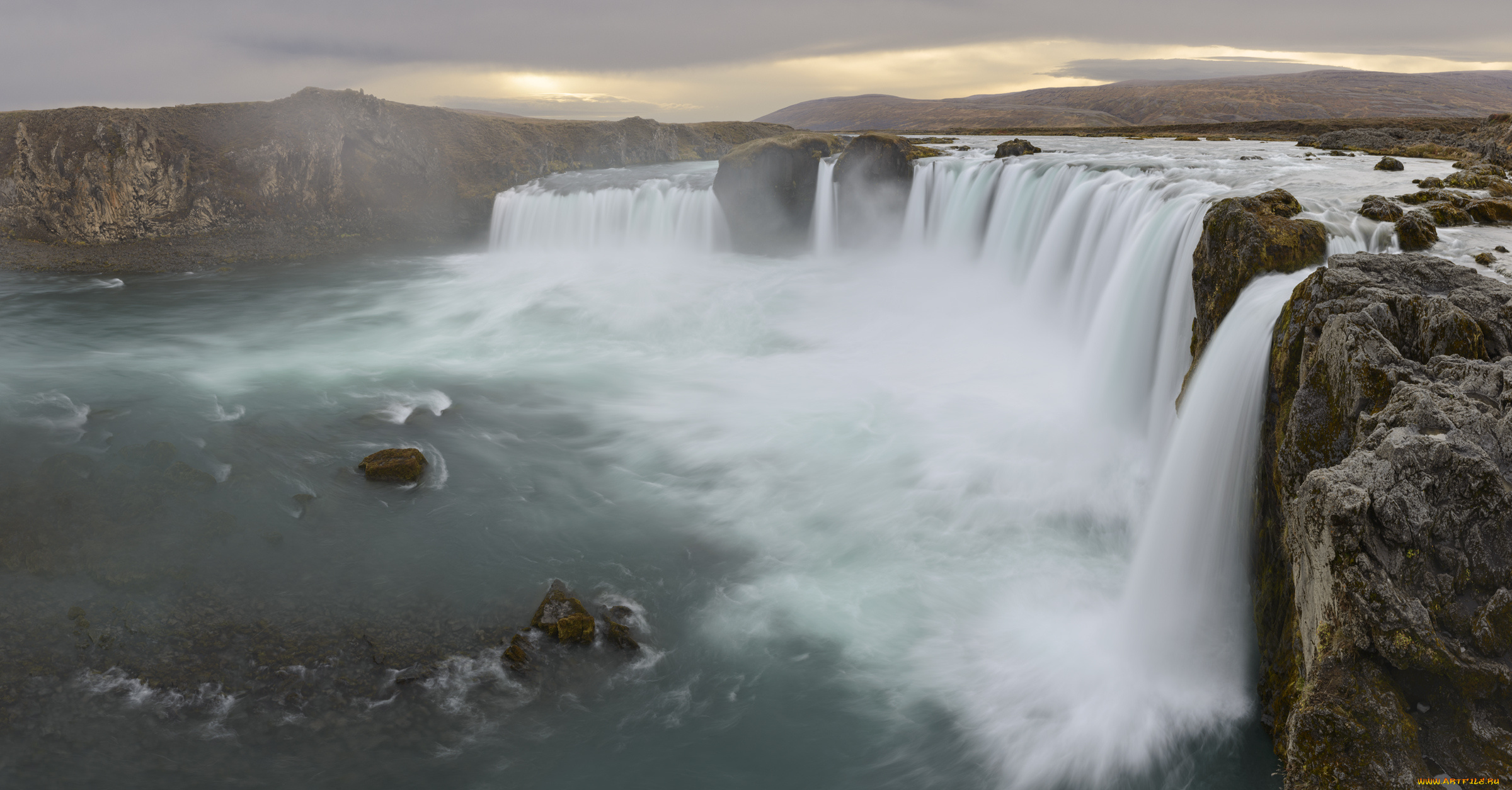 природа, водопады, поток, скала