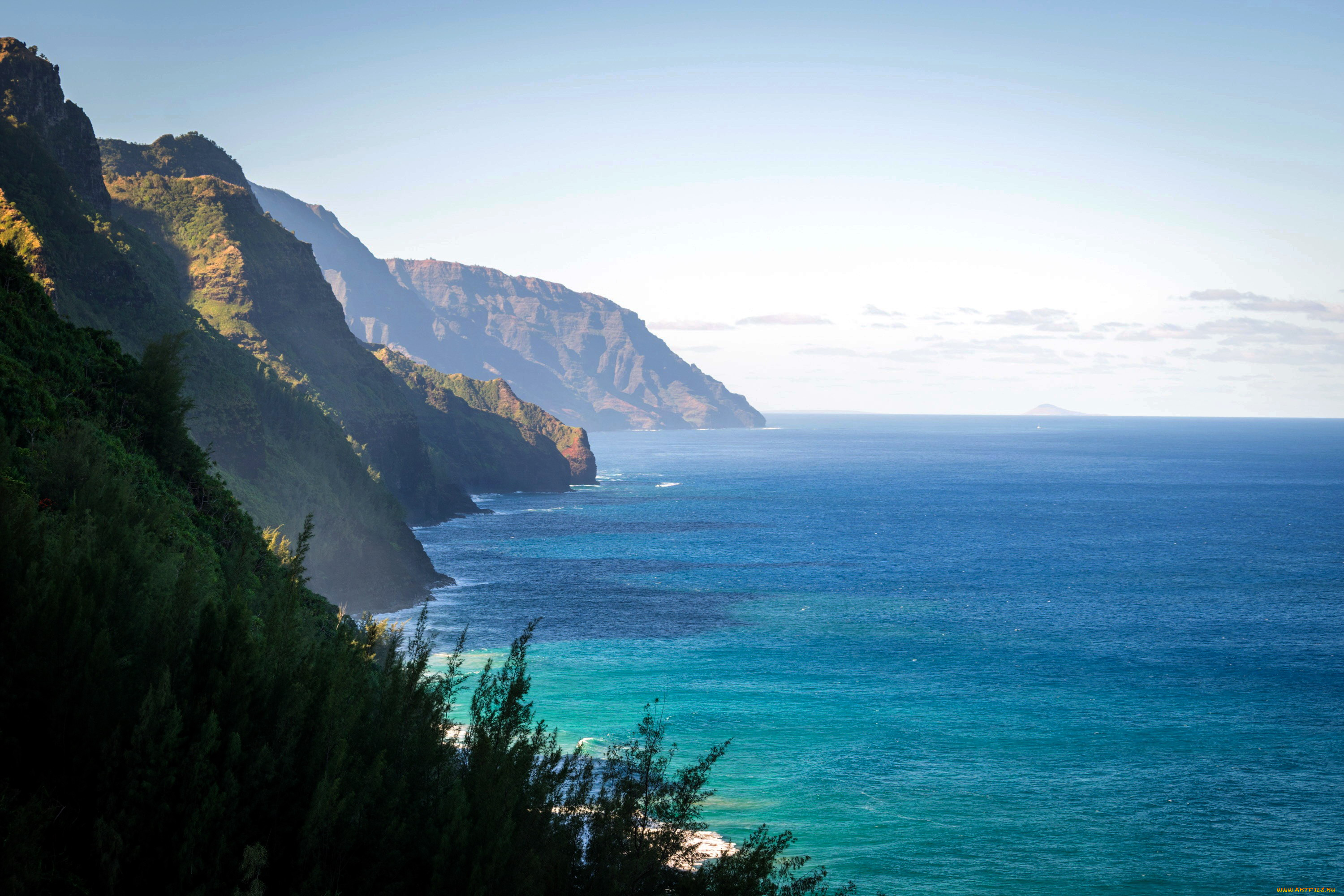 природа, побережье, море, горы, деревья