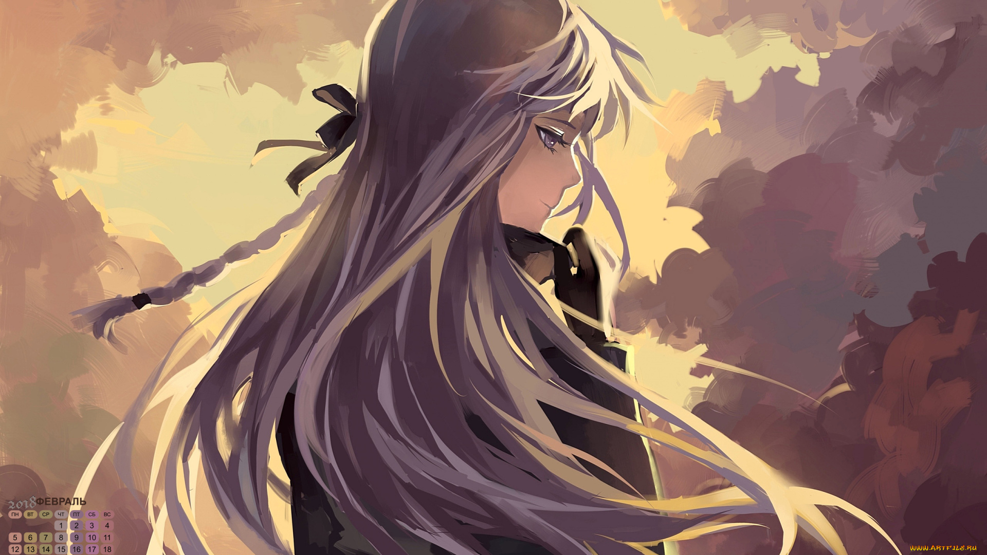 календари, аниме, профиль, взгляд, лицо, девушка, 2018