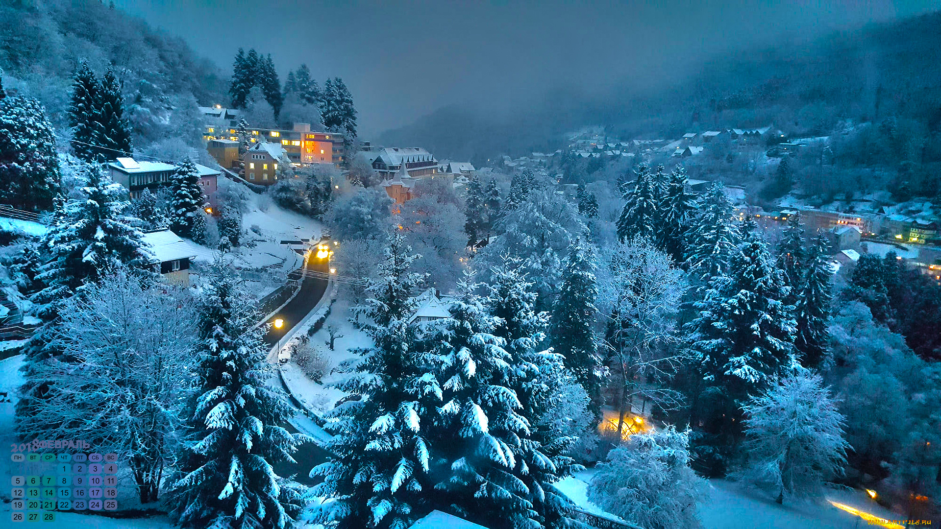 календари, города, зима, снег, деревья, здание, 2018