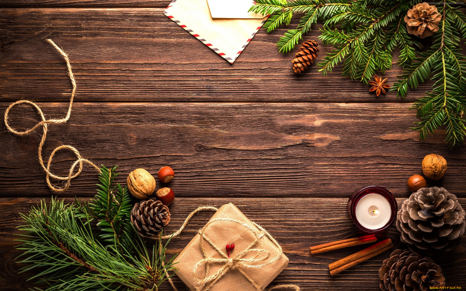 праздничные, -, разное, , новый, год, конверт, стол, веревка, орехи, свеча, подарок, шишки, ёлки, письмо