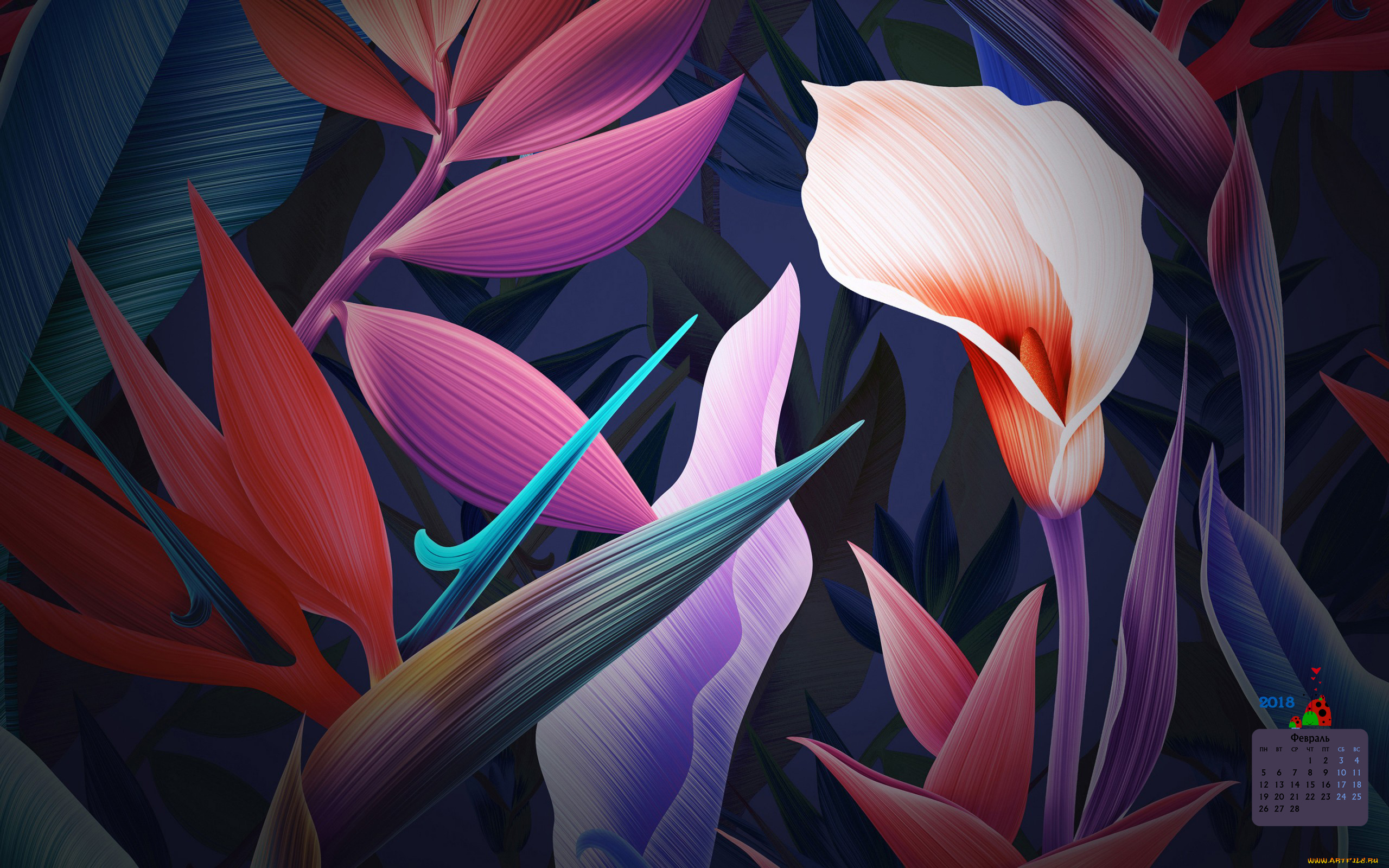 календари, рисованные, , векторная, графика, цветы, 2018