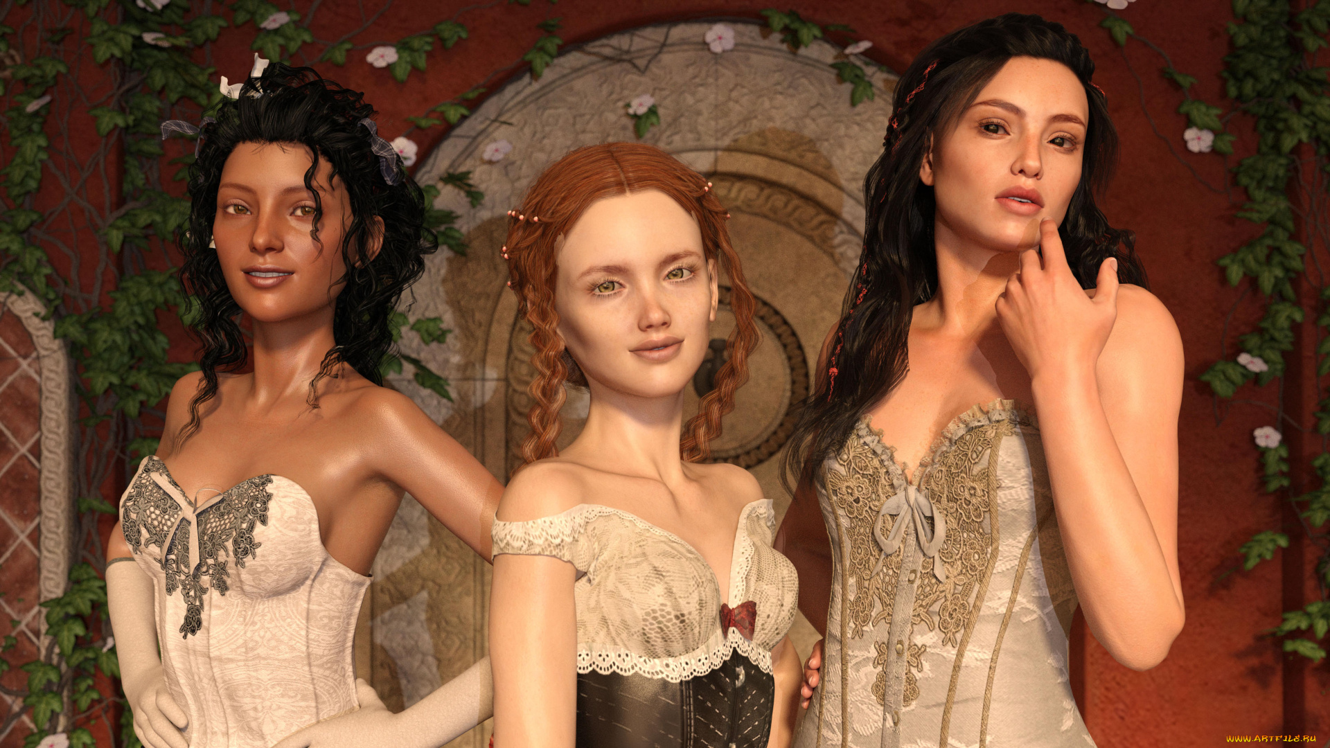 3д, графика, люди, , people, фон, взгляд, девушки