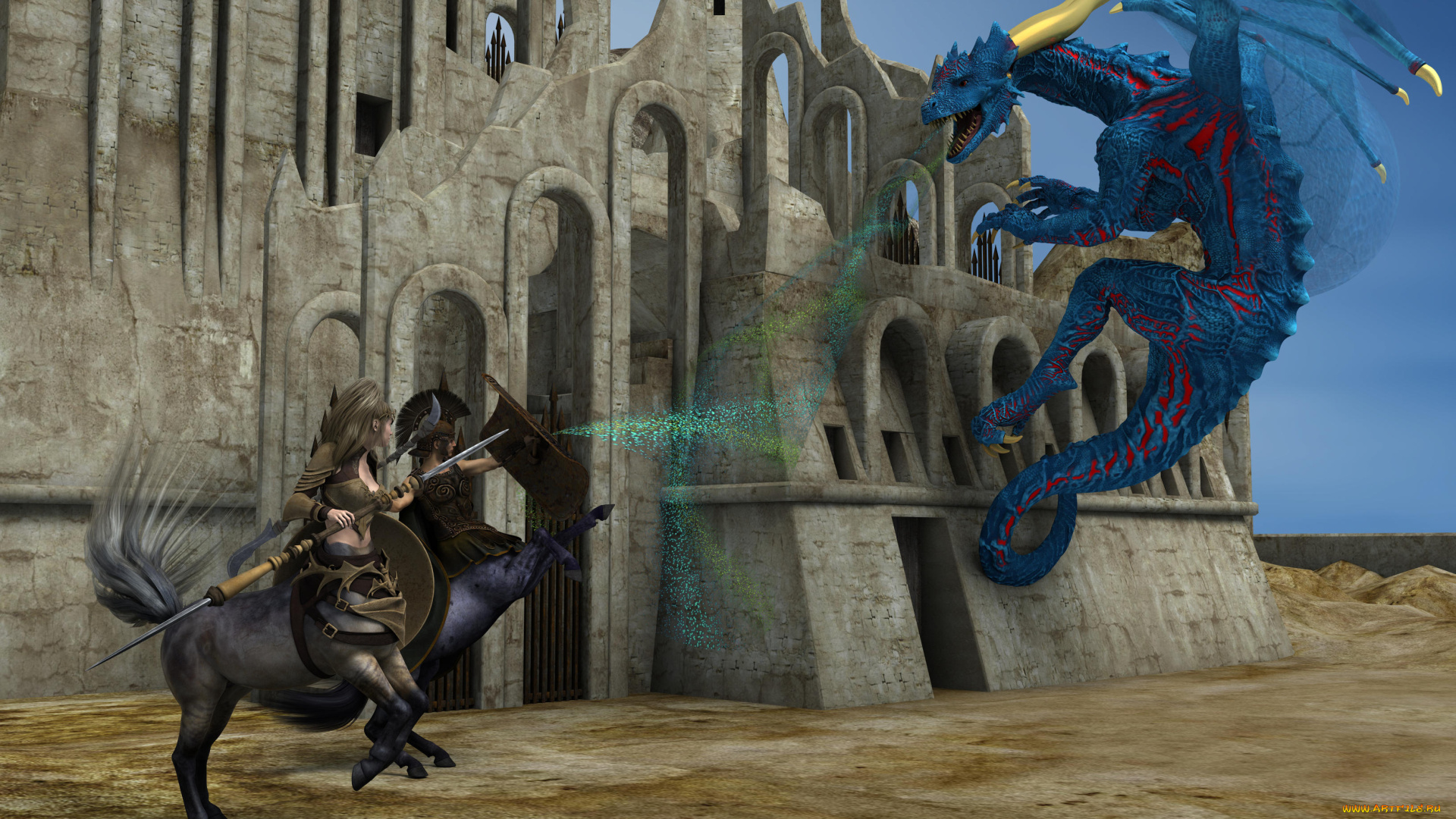 3д, графика, существа, , creatures, дракон, кентавры