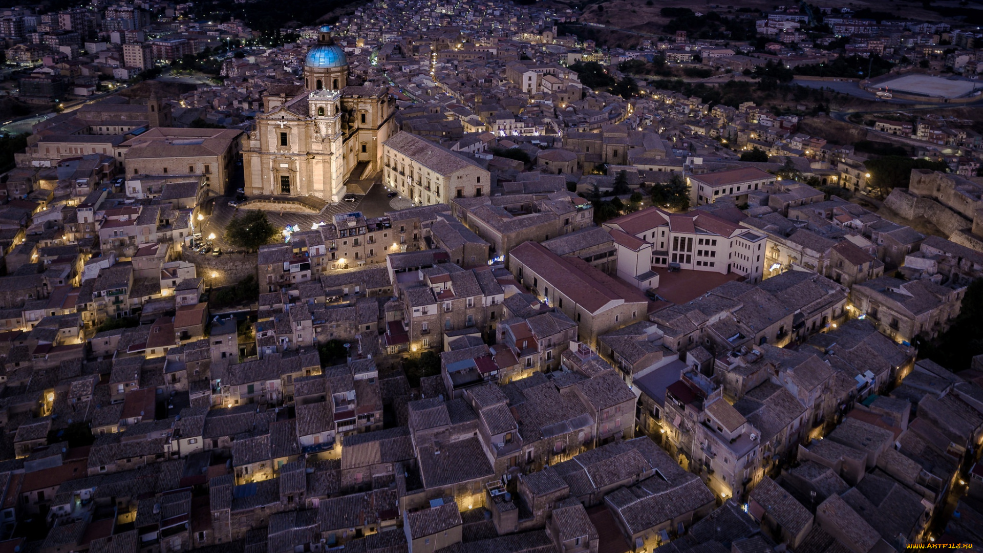 города, -, панорамы, собор, италия, сицилия, вид, с, воздуха, город