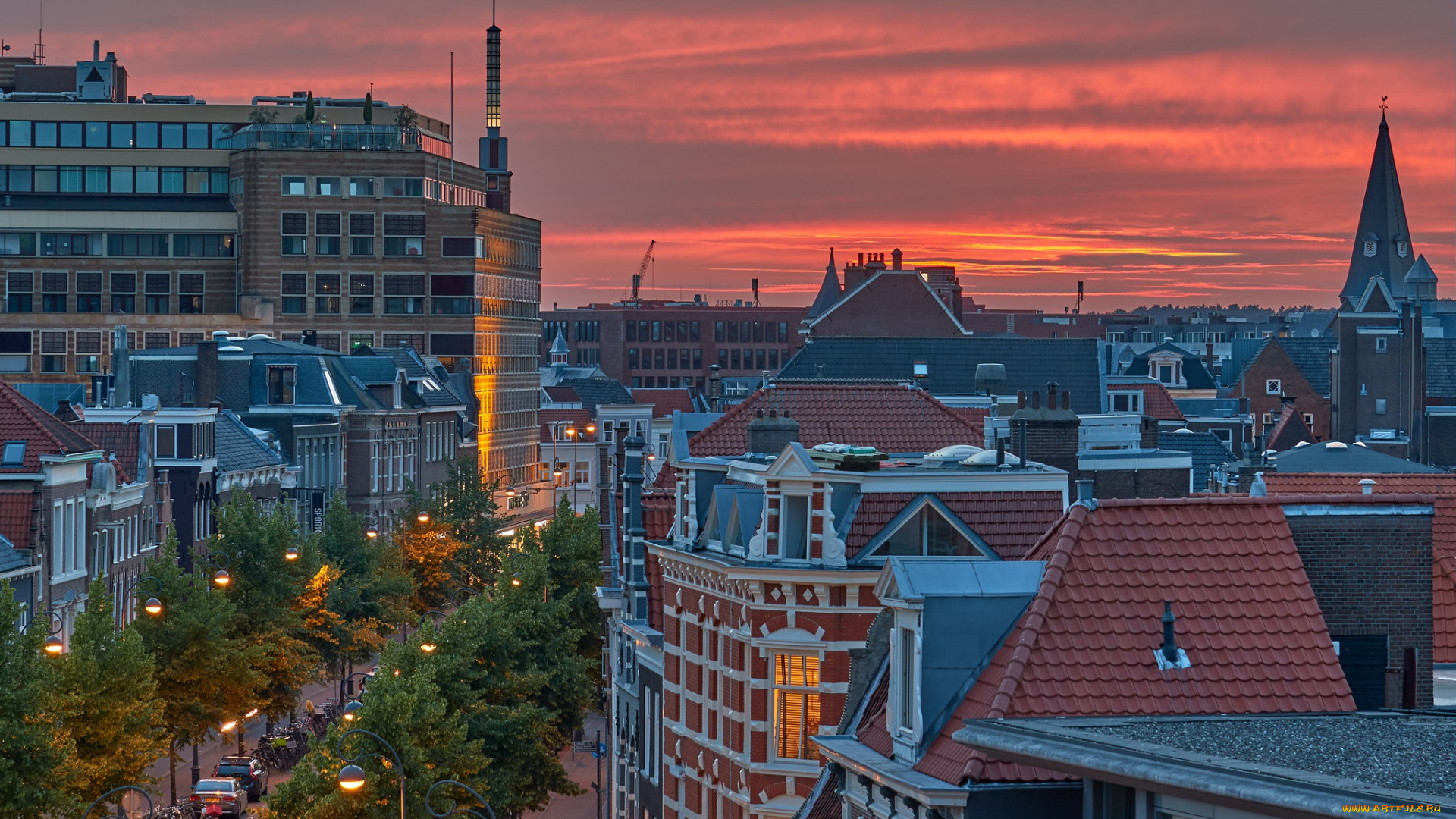 haarlem, netherlands, города, -, огни, ночного, города
