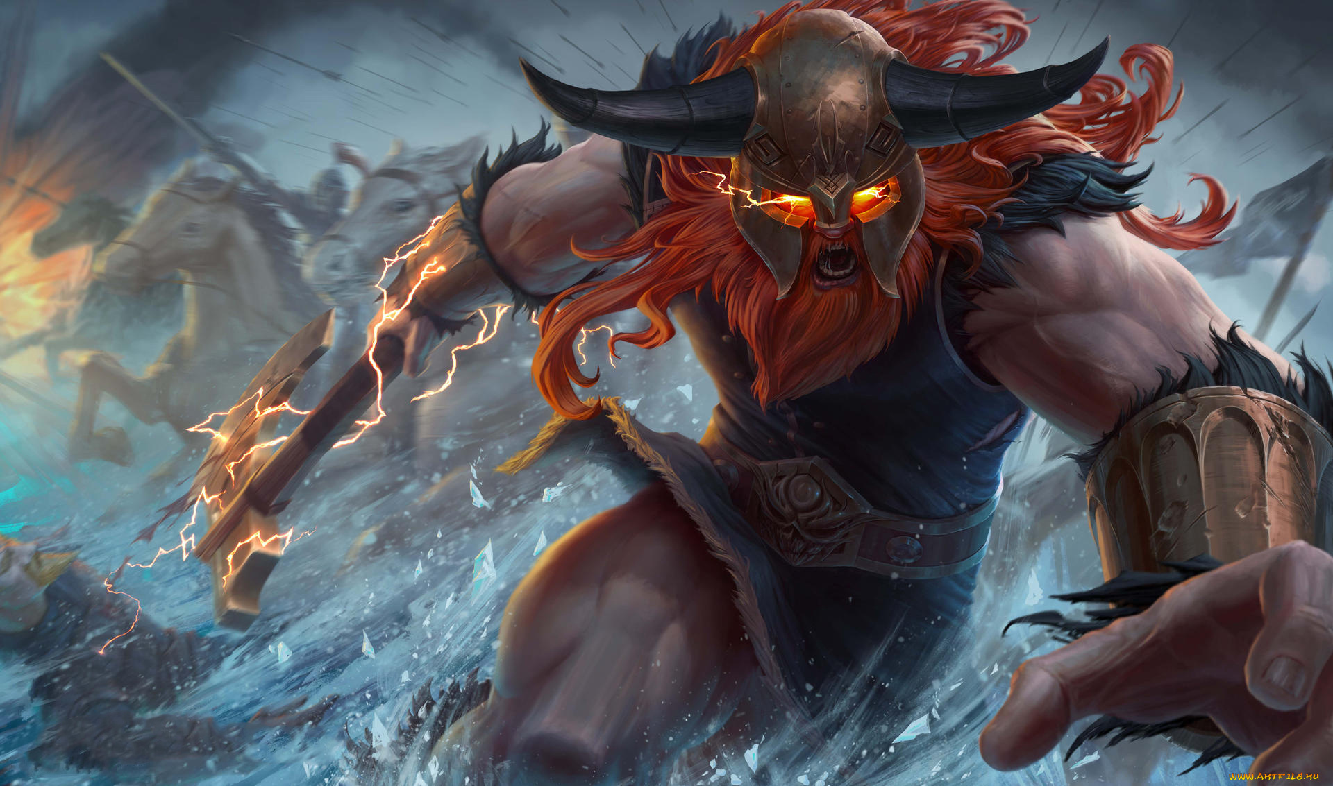 видео, игры, league, of, legends, борода, топор, шлем, фон, мужчина