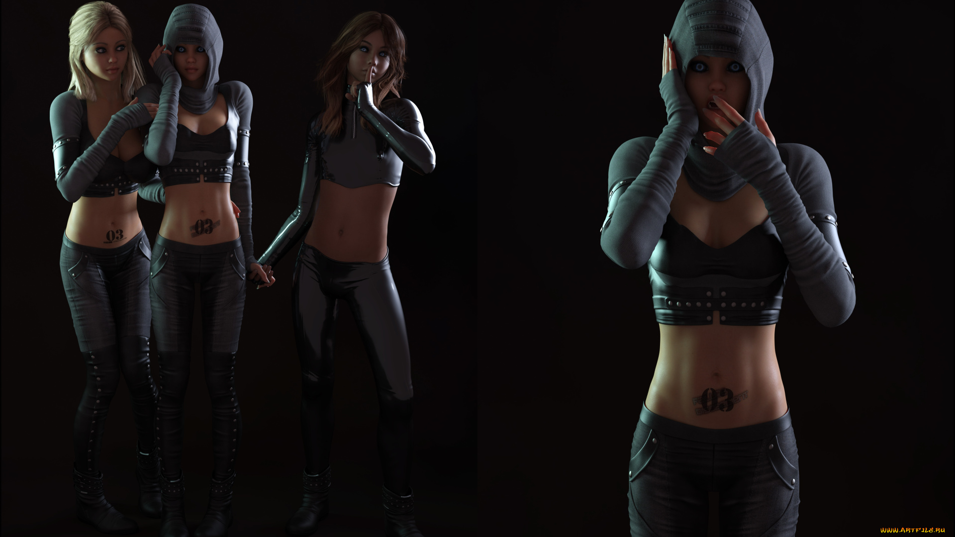 3д, графика, фантазия, , fantasy, девушки, фон, униформа, взгляд, тату