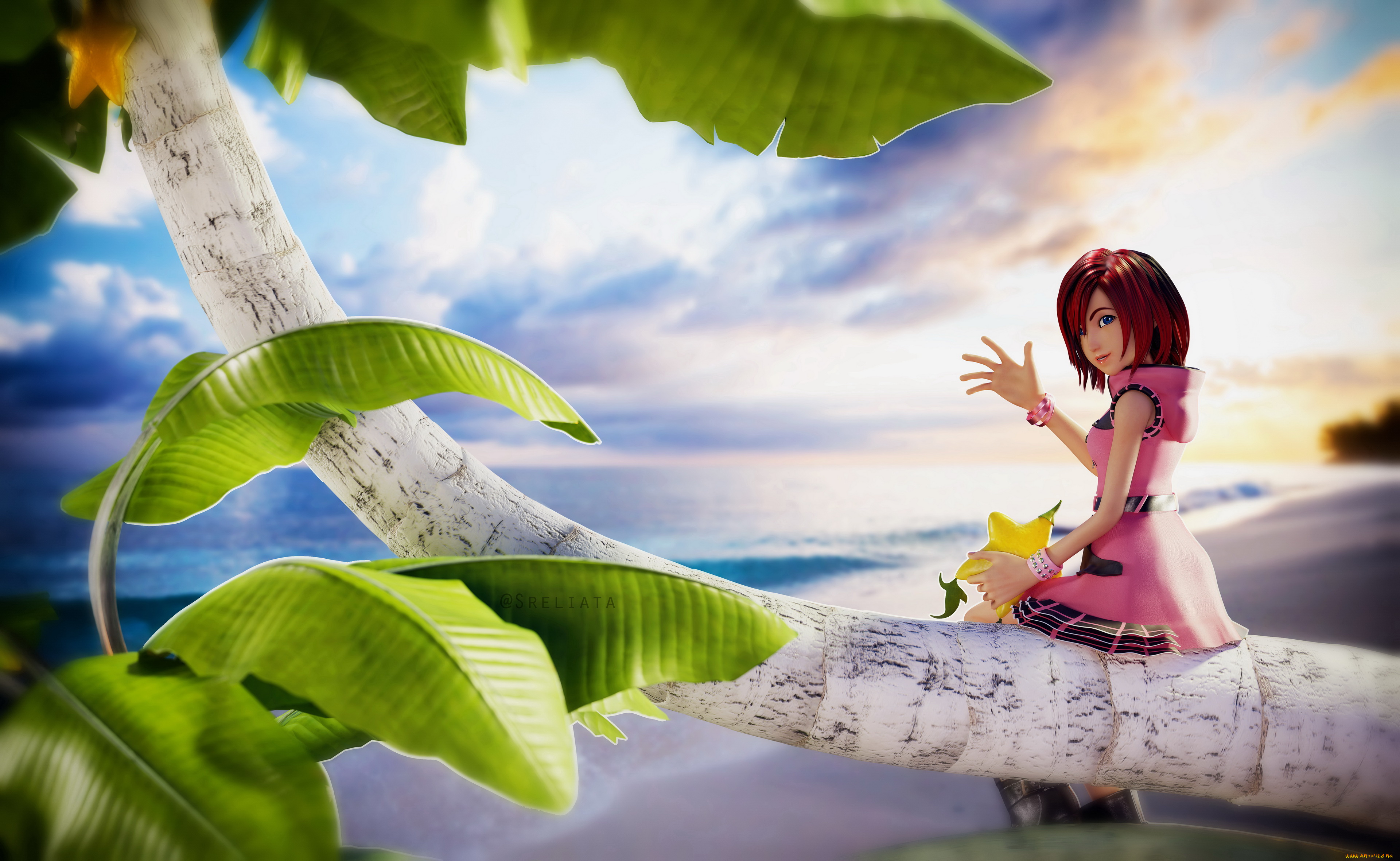 3д, графика, люди, , people, девочка, фон, пальма