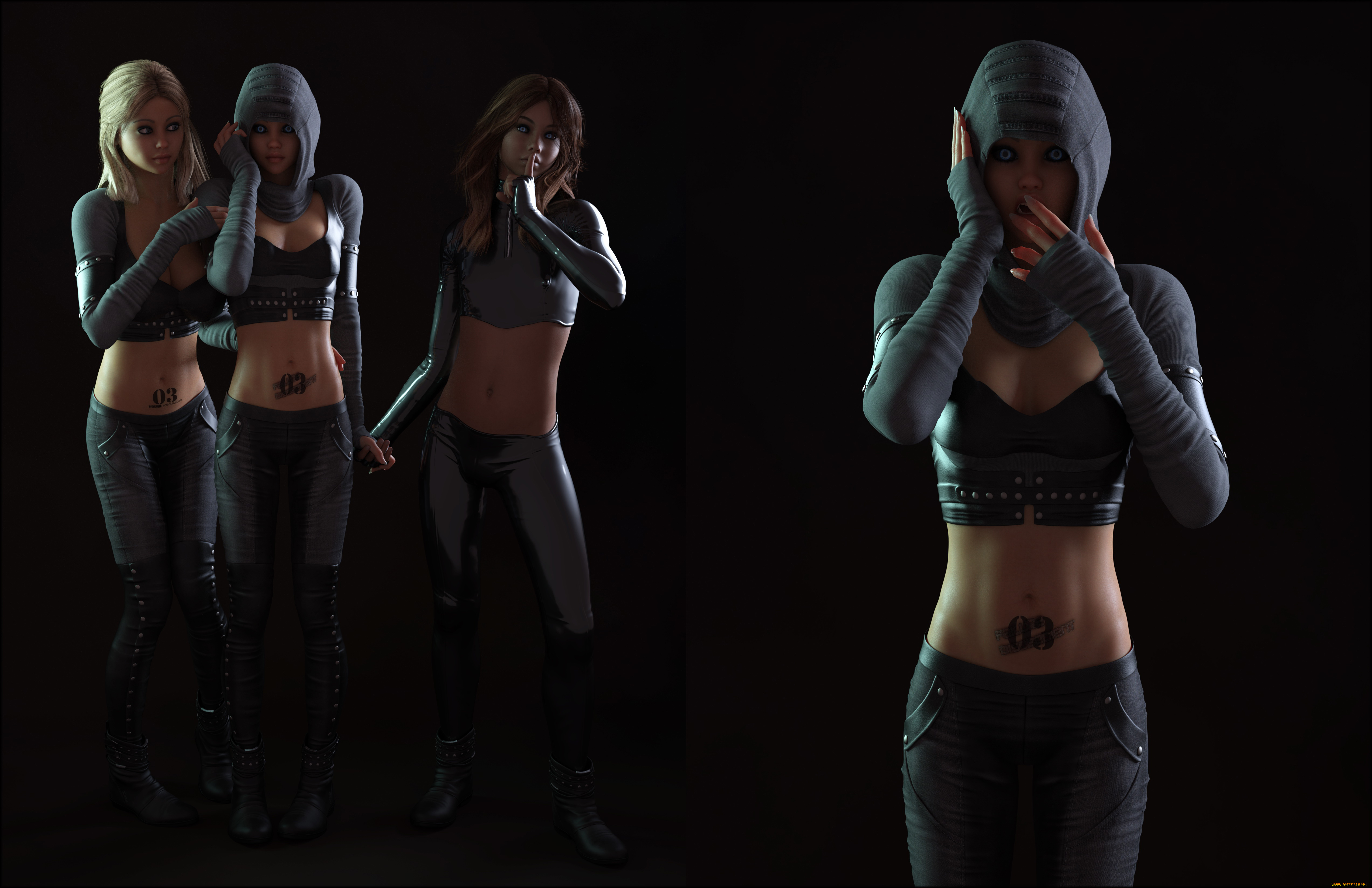 3д, графика, фантазия, , fantasy, девушки, фон, униформа, взгляд, тату