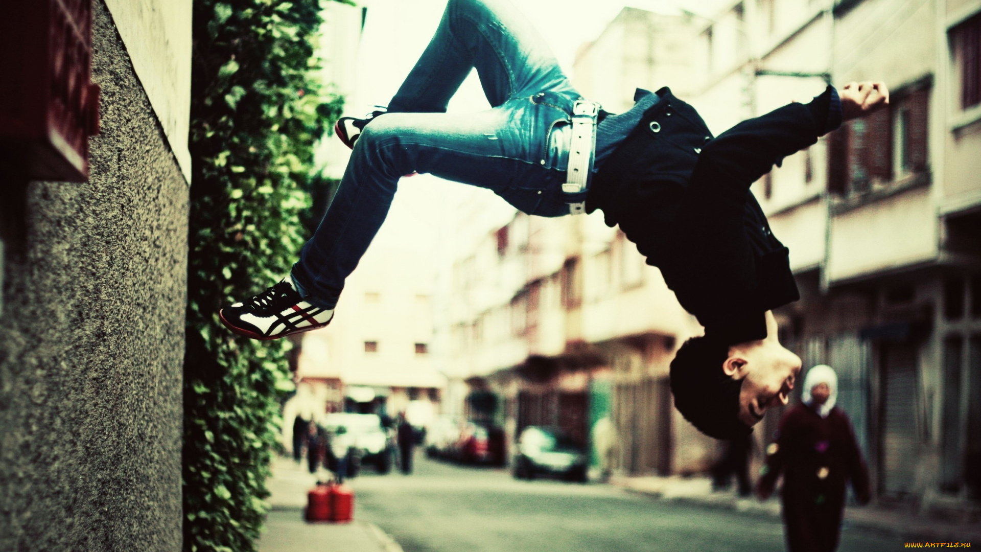 мужчины, -unsort, парень, сальто, улица