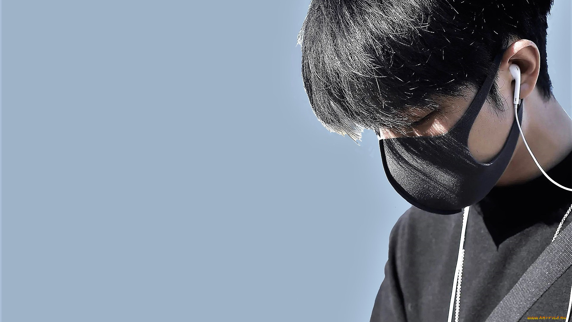 мужчины, xiao, zhan, лицо, маска, свитер, наушники