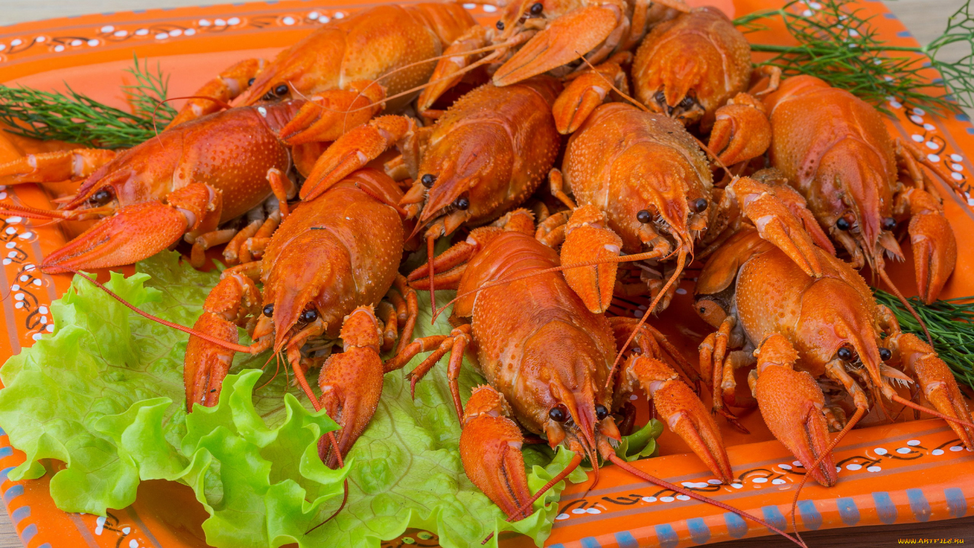 еда, рыбные, блюда, , с, морепродуктами, укроп, раки, много