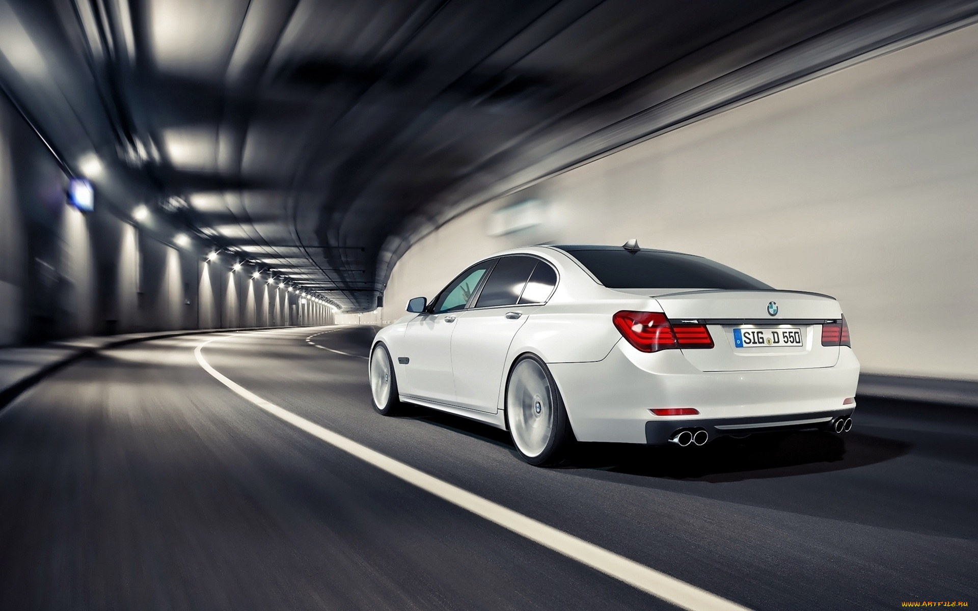 bmw, f10, автомобили, bmw, белый, скорость, тоннель, поворот